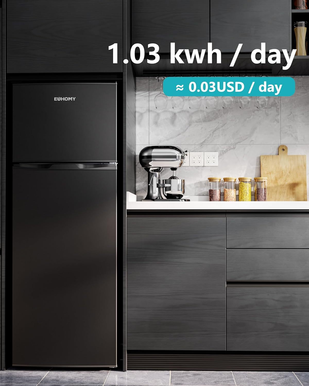 7.4 Cu.Ft. Refrigerator with Freezer, 2 Door Fridge, Adjustable Thermostat,Large Capacity, Refrigerator for Kitchen/Dorm/Office/Apartment - Food Storage or Cooling Drinks, Black