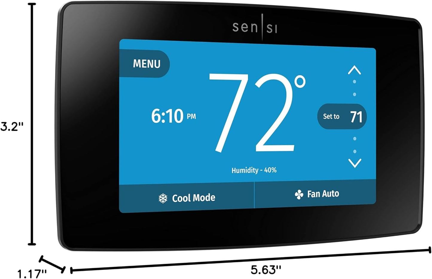 Sensi Touch Wi-Fi Smart Thermostat with Touchscreen Color Display, Works with Alexa, Energy Star Certified, C-Wire Required, ST75 Black 5.625" X 3.4" X 1.17"