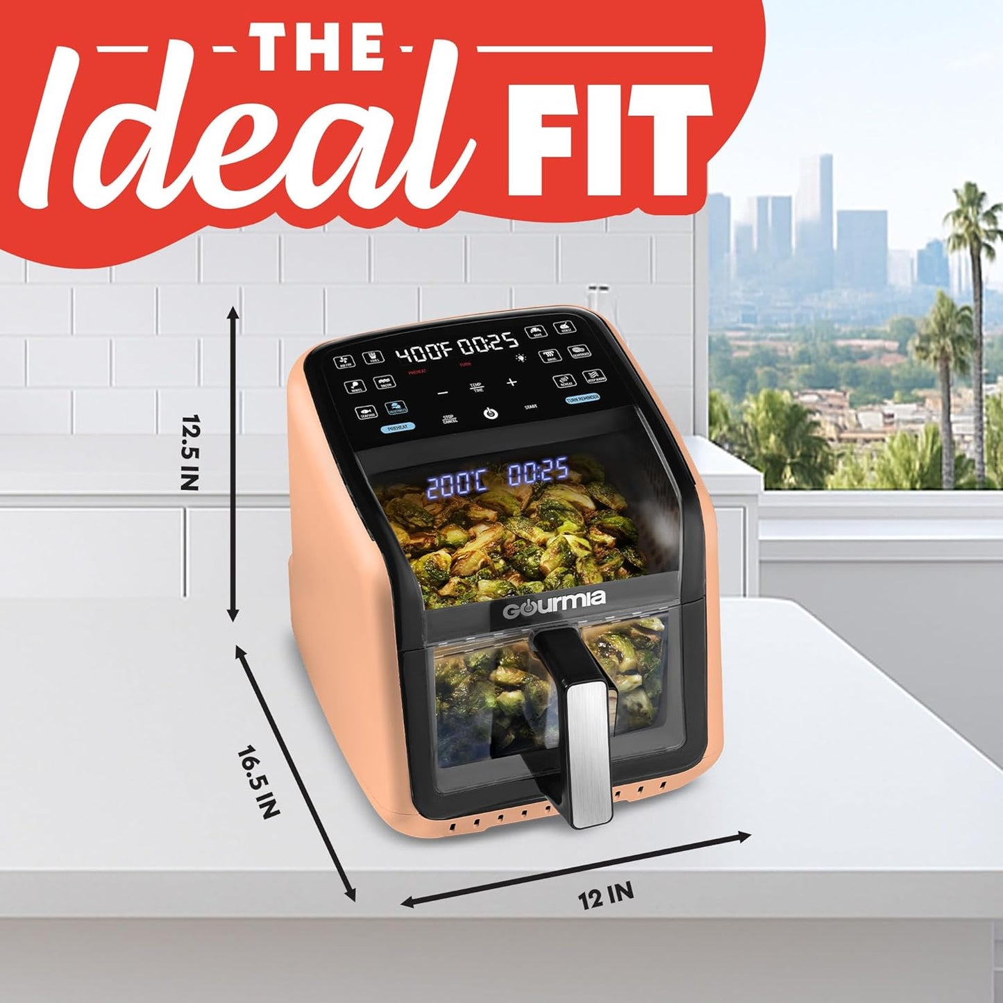 Air Fryer 7 QT - Easy View Panoramic Window & Interior Light, Guided Cooking with 12 One-Touch Presets, Fryforce 360, Dishwasher Safe Accessories, Peach