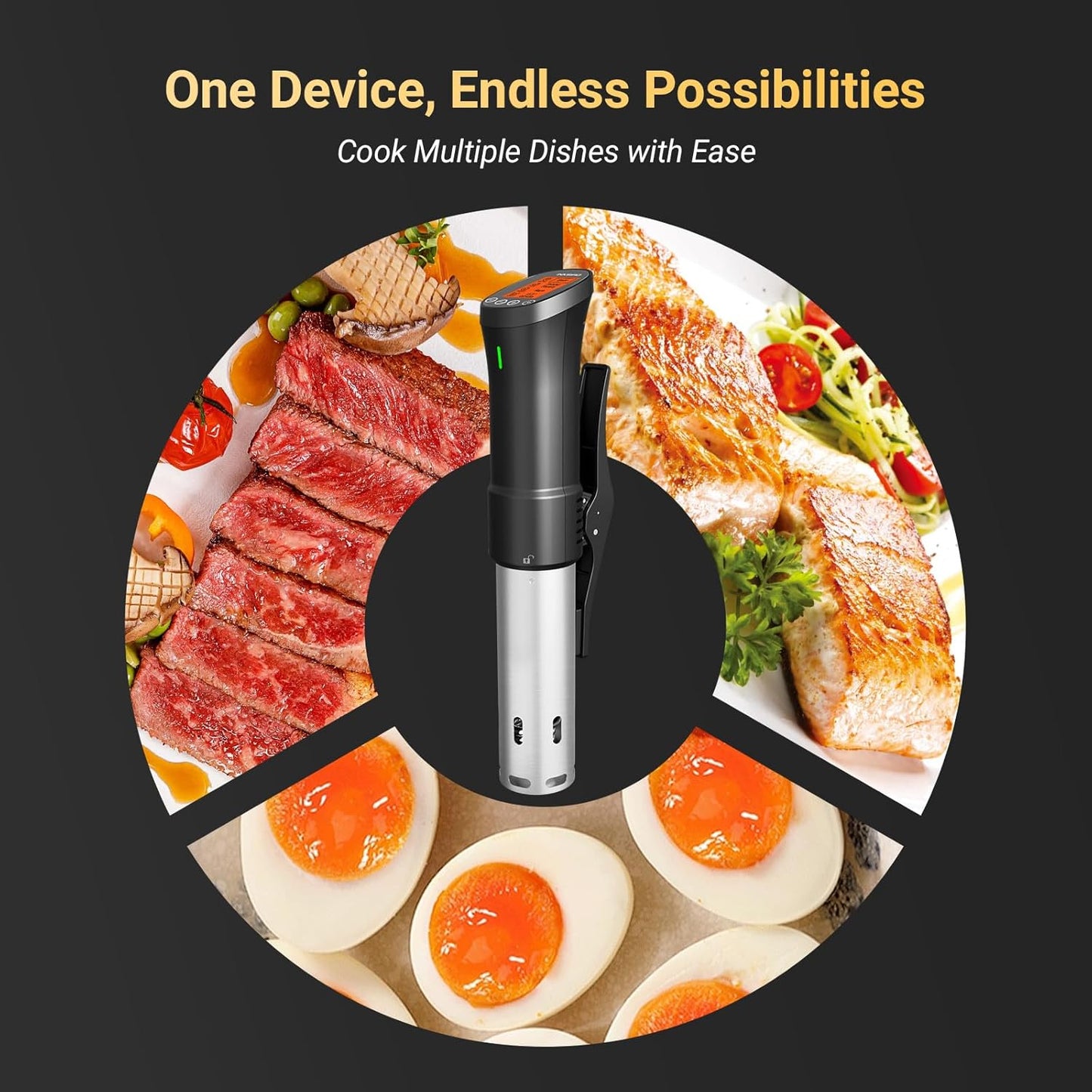 2.4G WIFI Sous Vide Cooker Sous Vide Machine with APP Control, 1000 Watts Immersion Circulator with APP Recipes Timer Alarm Mobile Notification, 3D Water Fast Heating Ultra-Quiet