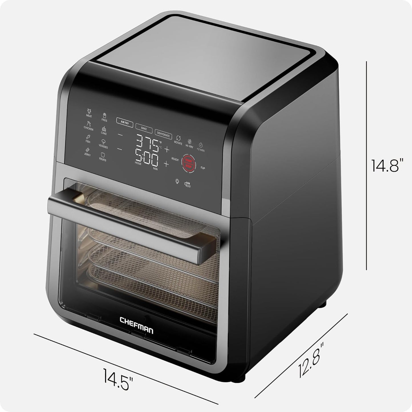 12-Quart 6-In-1 Air Fryer Oven with Digital Timer, Touchscreen, and 12 Presets - Family Size Countertop Convection Oven, Dishwasher-Safe Parts