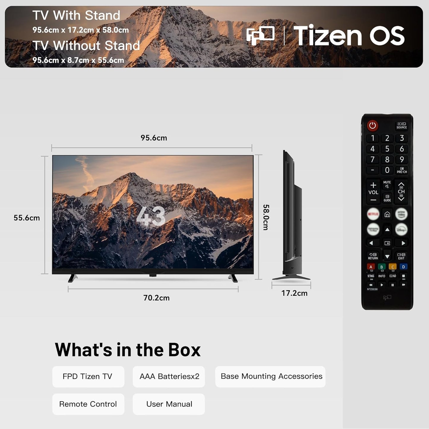 43 Inch Smart TV, 1080P Full HD Powered by Tizen OS Compatible with Dolby Audio, HDR 10, HDMI, Wifi, Bluetooth, Flat Screen Television (AT43-P1, 2025)