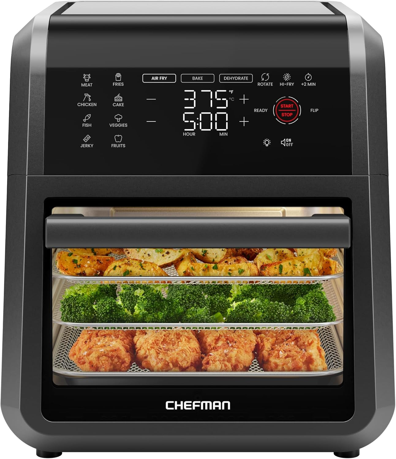 12-Quart 6-In-1 Air Fryer Oven with Digital Timer, Touchscreen, and 12 Presets - Family Size Countertop Convection Oven, Dishwasher-Safe Parts