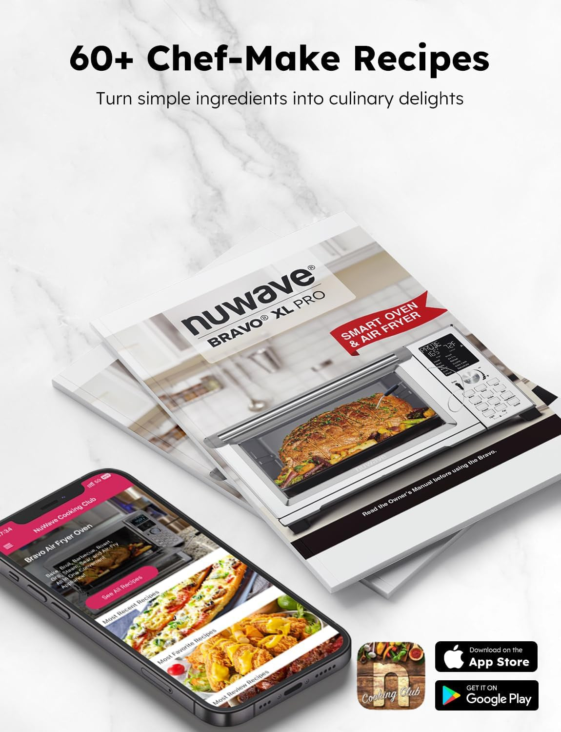 Bravo Pro Smart Toaster Oven Countertop, True Air Fryer Combo W/Improved 100% Convection, 35% Crispier, 112 Presets, Customizable Pizza Zones, Integrated Probe, PFAS Free, 30QT, Stainless Steel