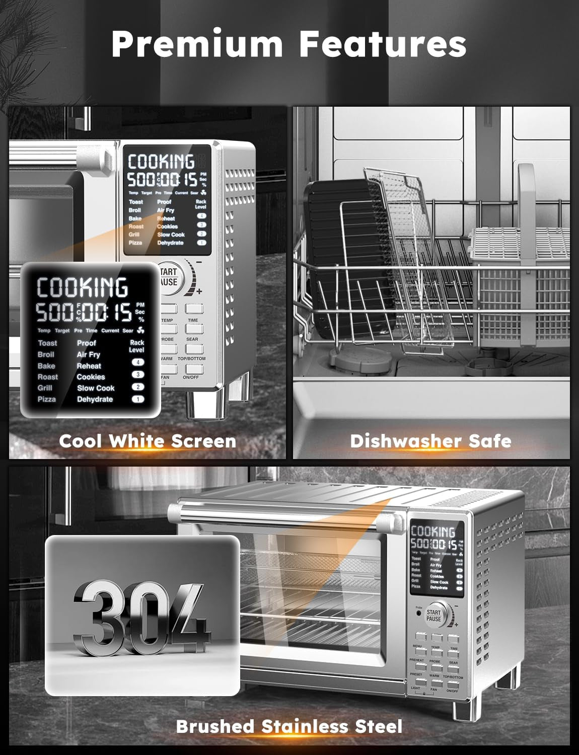 Bravo XL Pro Air Fryer Toaster Oven with Grill Combo, 2025 New Ultra-Fast Convection System, 35% Crispier, 2X More Even, 142 Presets, 50-500F, Smarter Probe, PFAS Free, 30QT, Stainless Steel