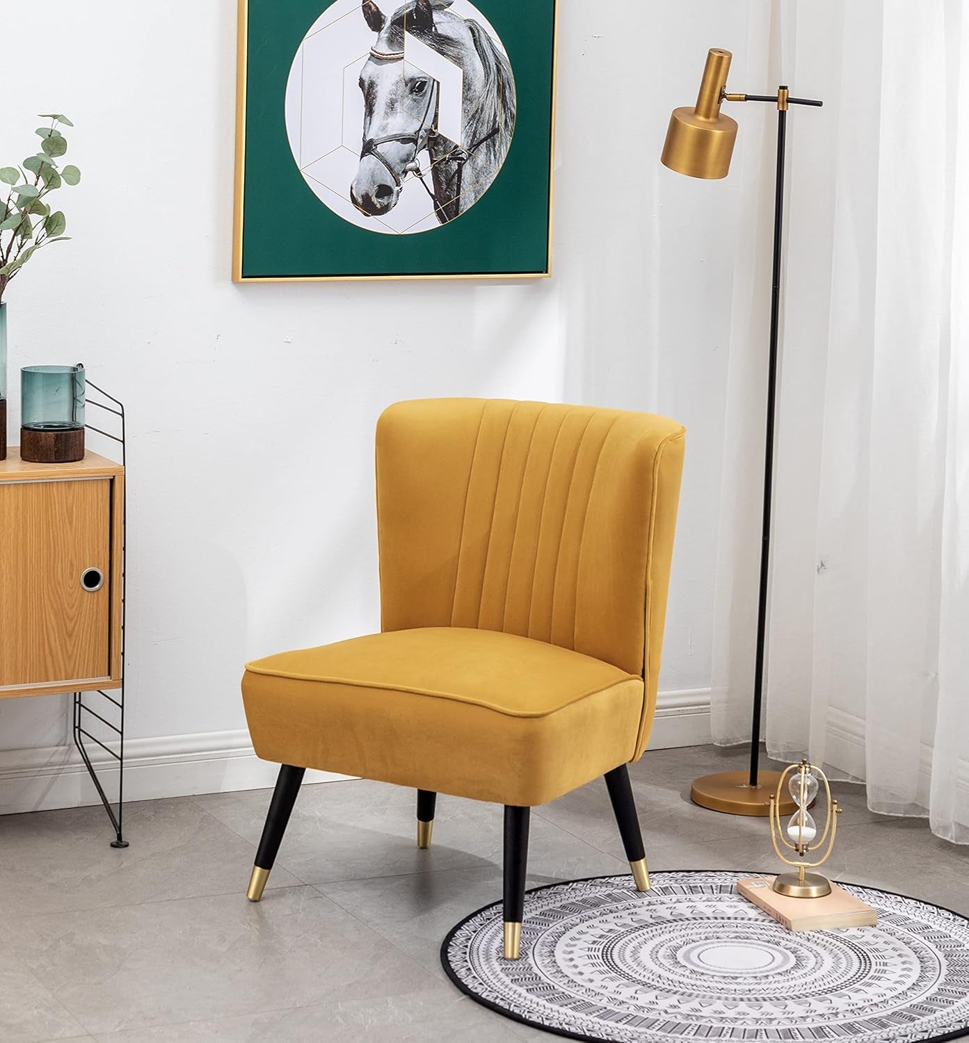 Elon Contemporary Velvet Upholstered Accent Chair, Gold