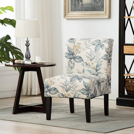 Capa Print Abric Armless Contemporary Accent Chair, Blue Leaves