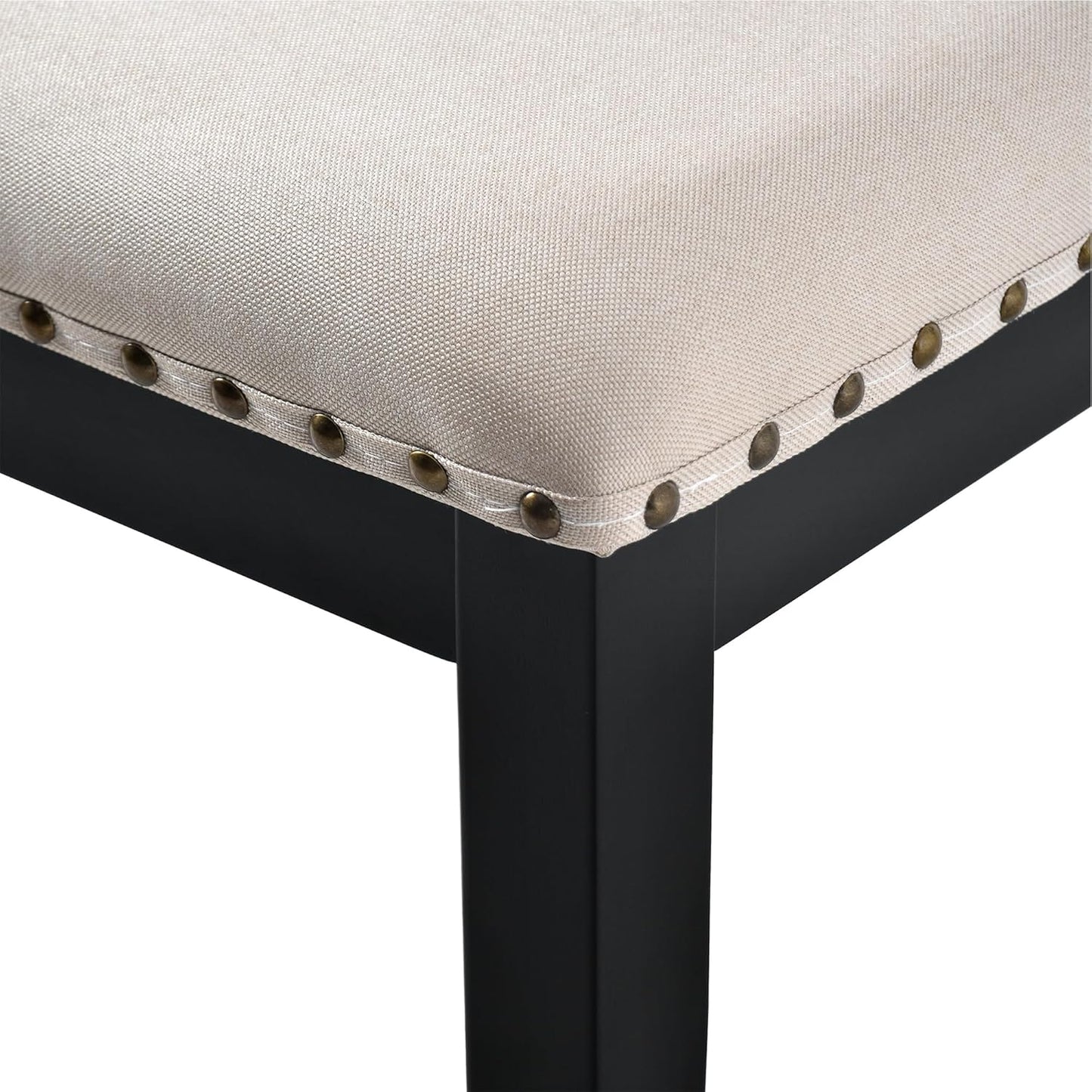 6-Piece Dining Table Set, 60" Solid Wood Rectangular Table with 4 Upholstered Chairs and 1 Bench, Modern Farmhouse for Kitchen Room, Black