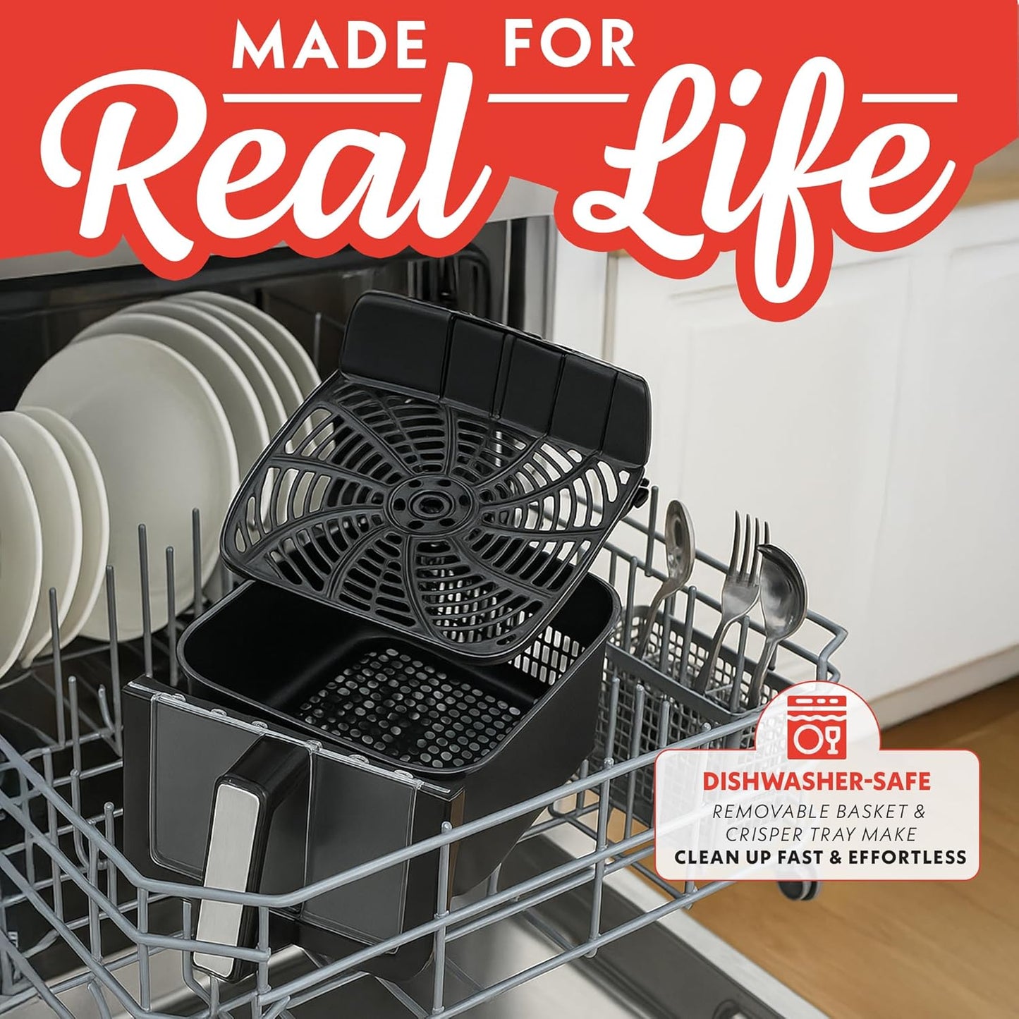 Air Fryer 7 QT - Easy View Panoramic Window & Interior Light, Guided Cooking with 12 One-Touch Presets, Fryforce 360, Dishwasher Safe Accessories, Peach