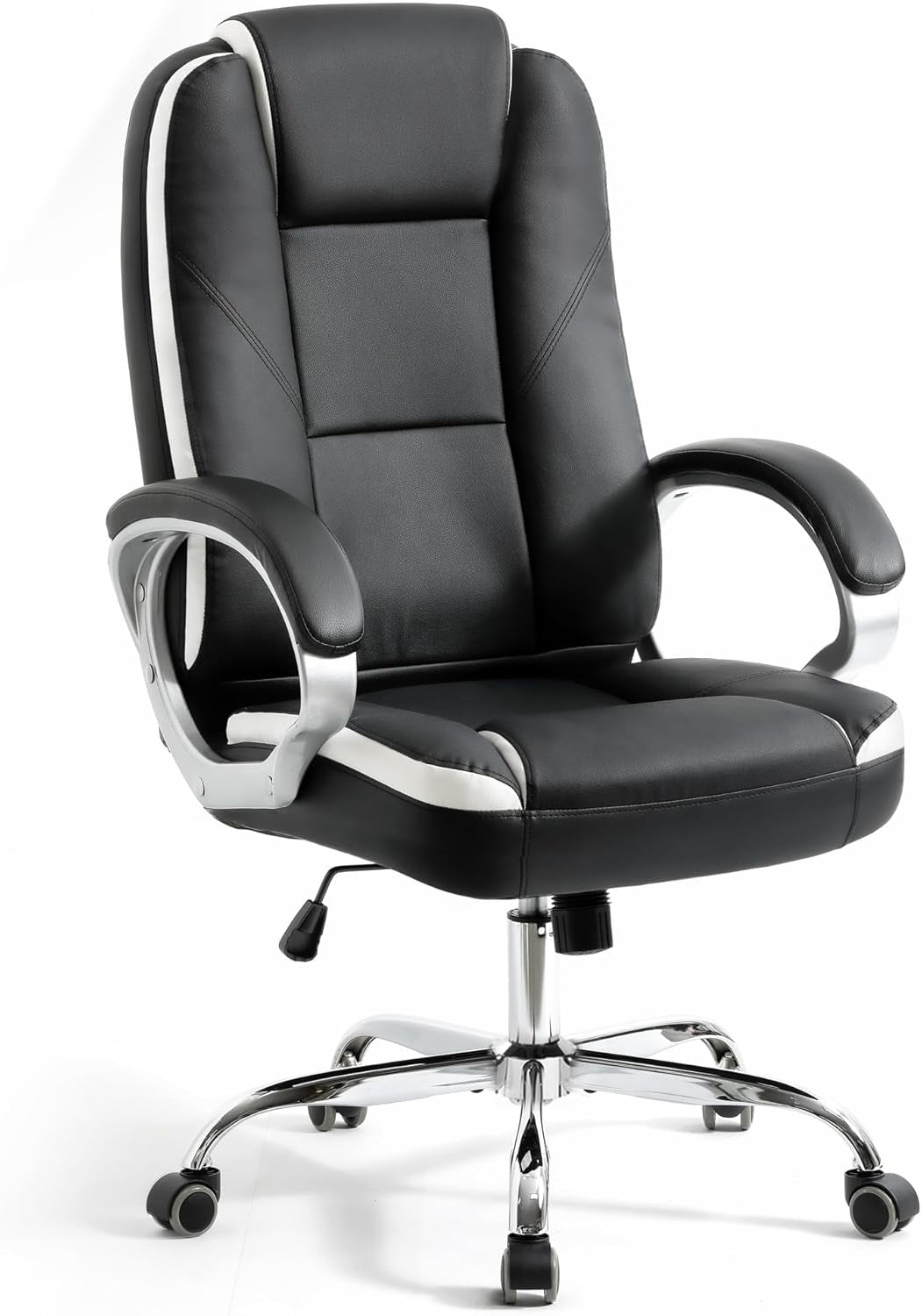 Office Desk Ergonomic Gaming Chair High Back Adjustable Computer Chair with Wheels and Lumbar Support Comfy Leather Executive Swivel (Black)