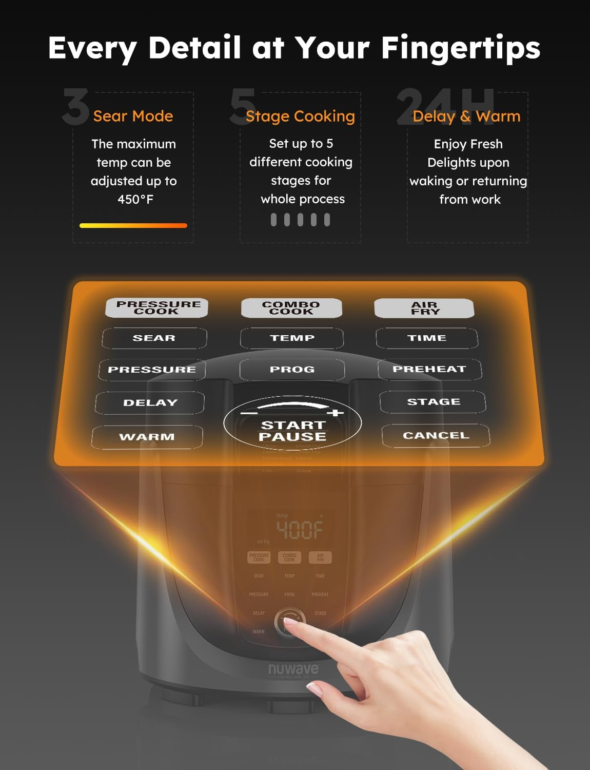 Duet Air Fryer, Electric Pressure Cooker & Grill Combo, 540 in 1 Multicooker with 3 Removable Lids, Slow Cook, Sautés, Dehydrator, 18/10 SS Pot, Sure-Lock Safety Tech & 13 Deluxe Accessories