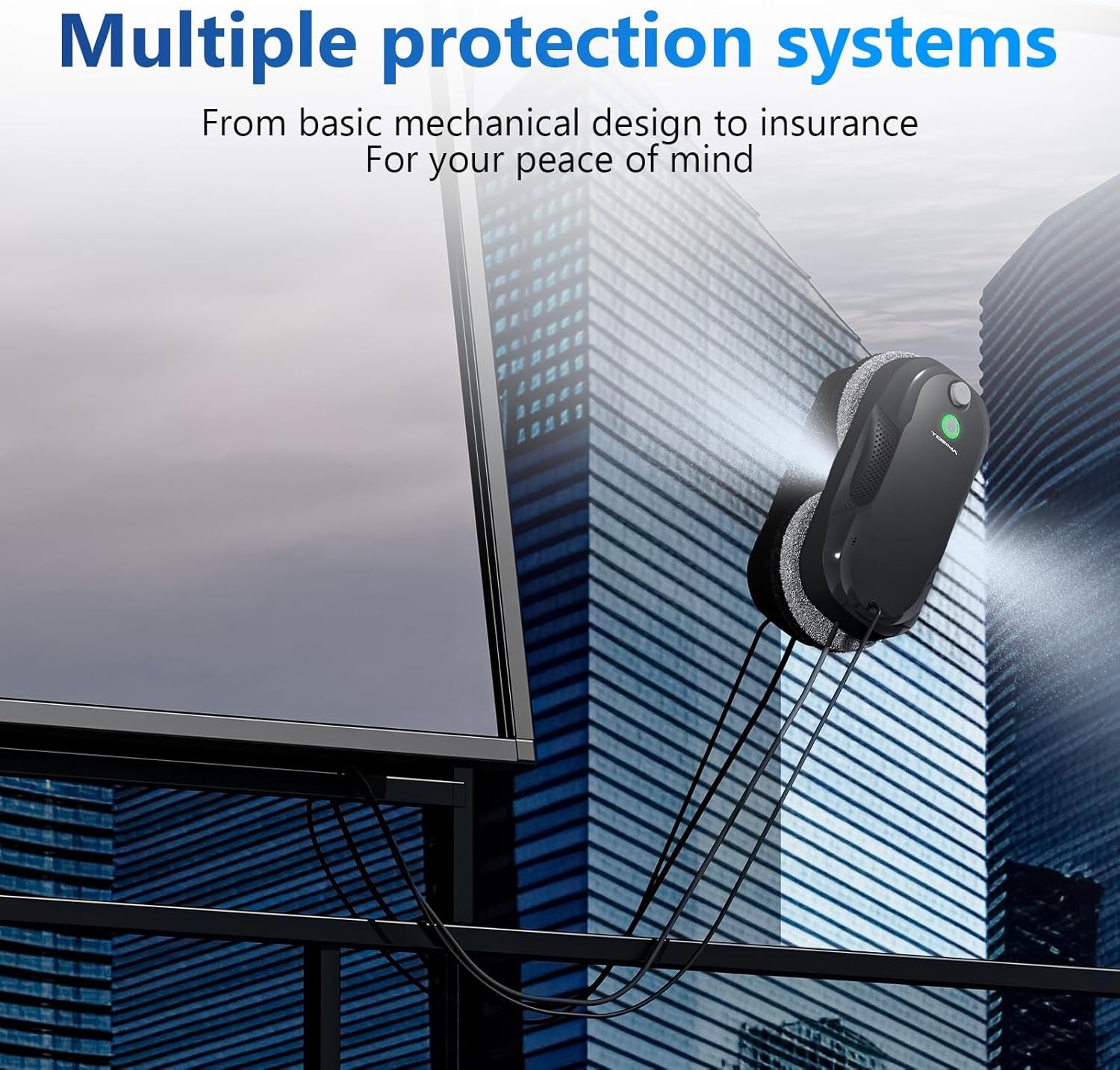 W5 Window Cleaning Robot, Dual Direction Auto-Spray Smart Window Cleaner with Triple Safety System, Smart Navigation, Remote Control, for All Smooth Surfaces, with 8 Rags, Black