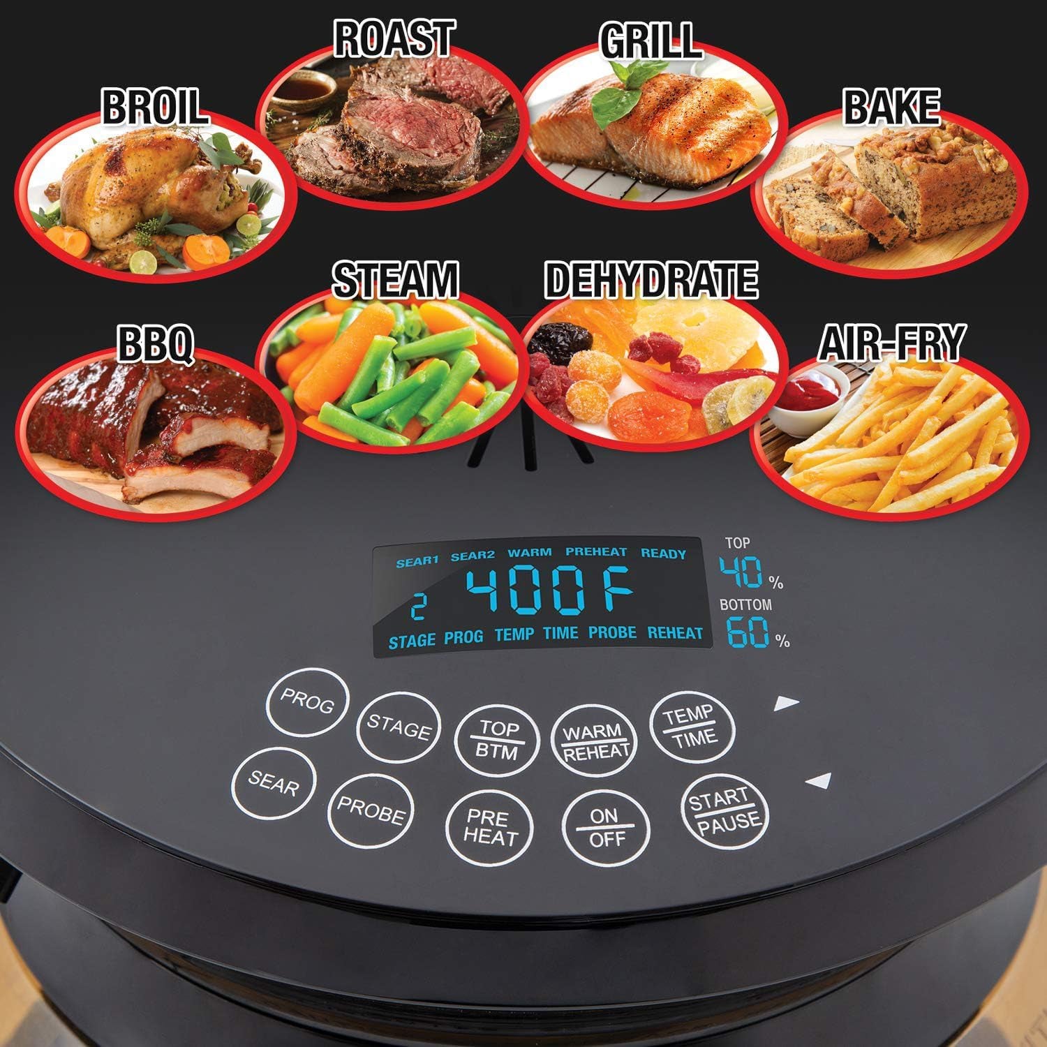 Primo Grill Oven PFAS Free Countertop Oven with Convection Top & Grill Bottom, Smart Thermometer, Perfect for Cooking Frozen or Fresh with Surround Heat for Flawless Results