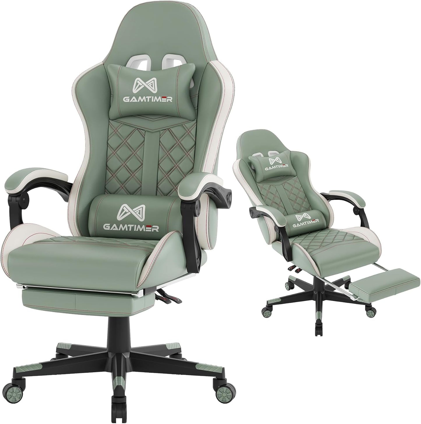 Gaming Chair, 400 Lbs Adult Chair, High Back Computer Chair with Footrest and Linked Armrests, Office Video Game Chair with Lumbar Support (Green)