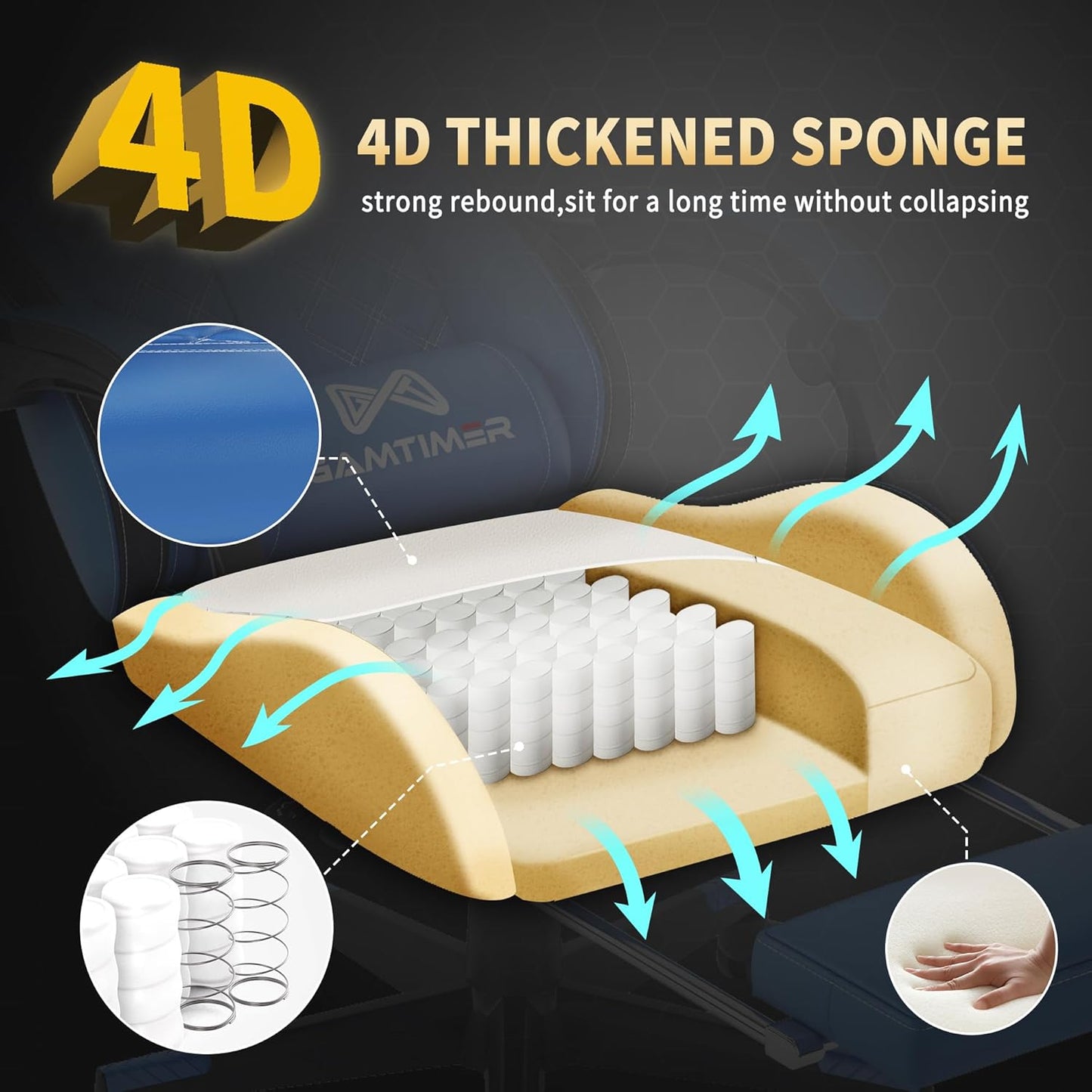 Gaming Chair, 400 Lbs Adult Chair, High Back Computer Chair with Footrest and Linked Armrests, Office Video Game Chair with Lumbar Support (Blue)