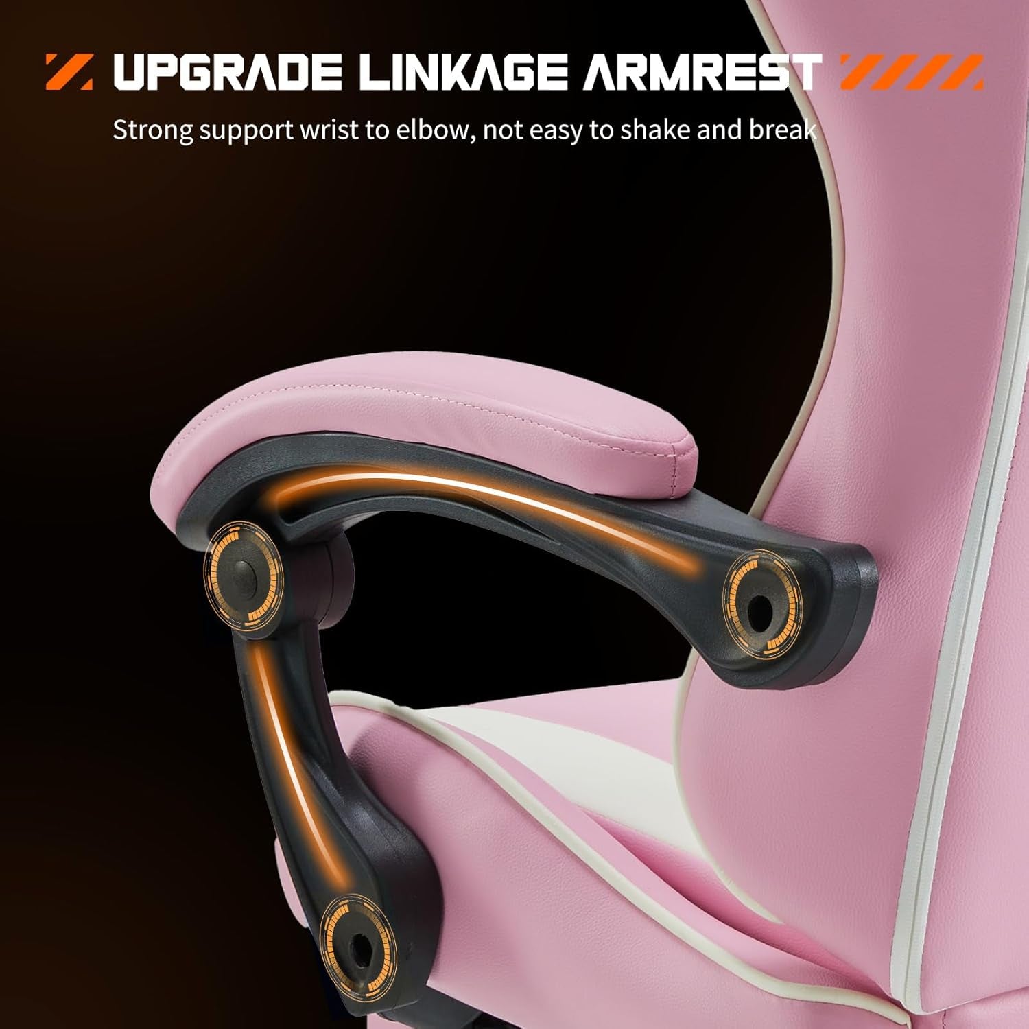 Video Game Desk Chair - Ergonomic Computer with Footrest and Comfy Lumbar Support, PU Leather Recliner with Headrest, Fixed up Armrest, Height Adjustable with 360° Swivel, for Adults, Pink