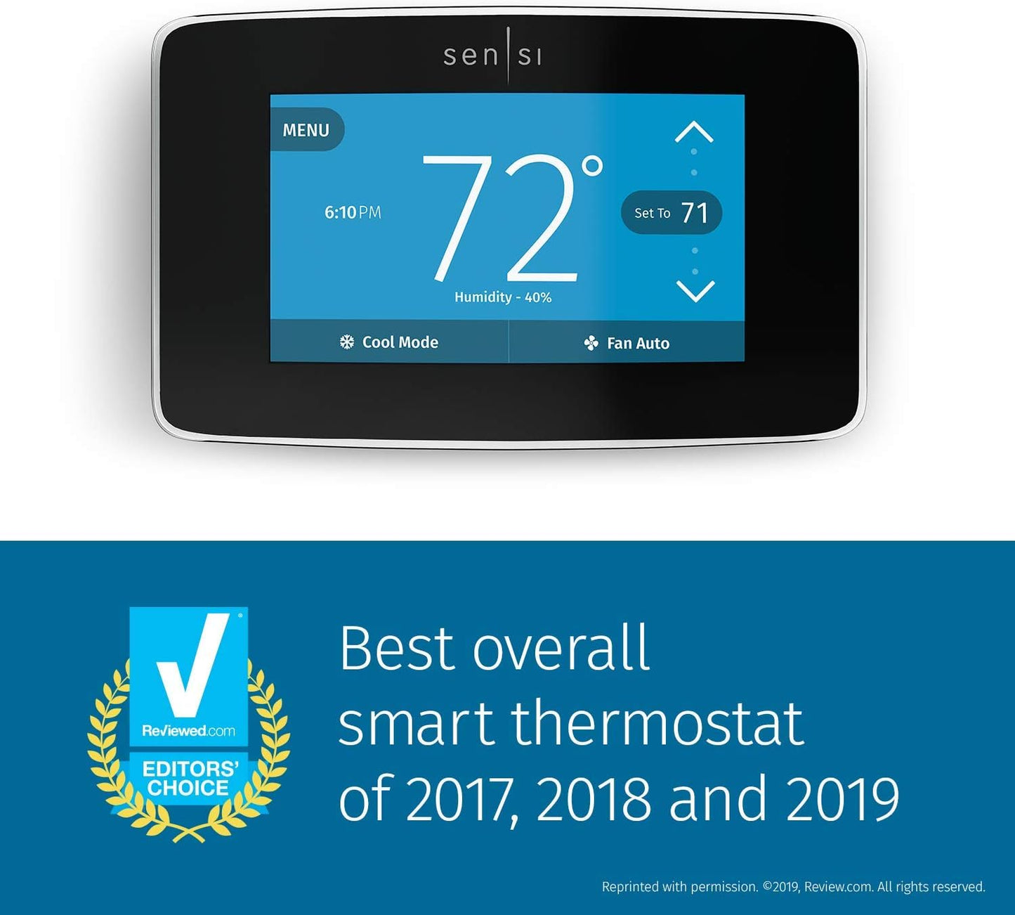Sensi Touch Wi-Fi Smart Thermostat with Touchscreen Color Display, Works with Alexa, Energy Star Certified, C-Wire Required, ST75 Black 5.625" X 3.4" X 1.17"