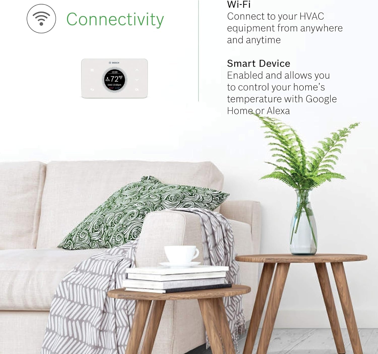 Thermotechnology  Connected BCC50 Wi-Fi Thermostat-Compatible with Alexa and Google Assistant, All-In-One, Touch Screen, Safety Control, Smart Home, White