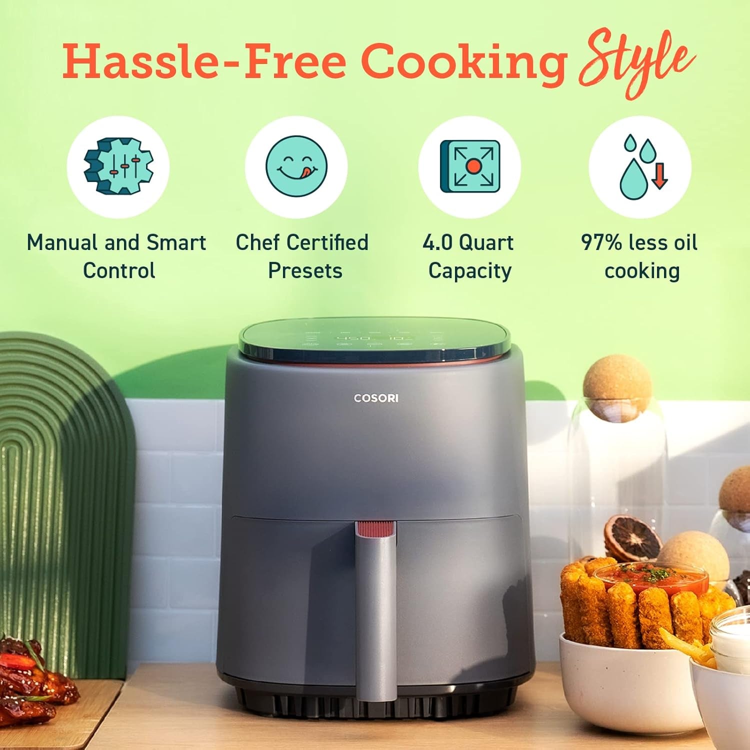 Air Fryer 4 Qt, 7 Cooking Functions Airfryer, 150+ Recipes on Free App, 97% Less Fat Freidora De Aire, Dishwasher-Safe, Designed for 1-3 People, Lite 4.0-Quart, Smart, Truffle Gray