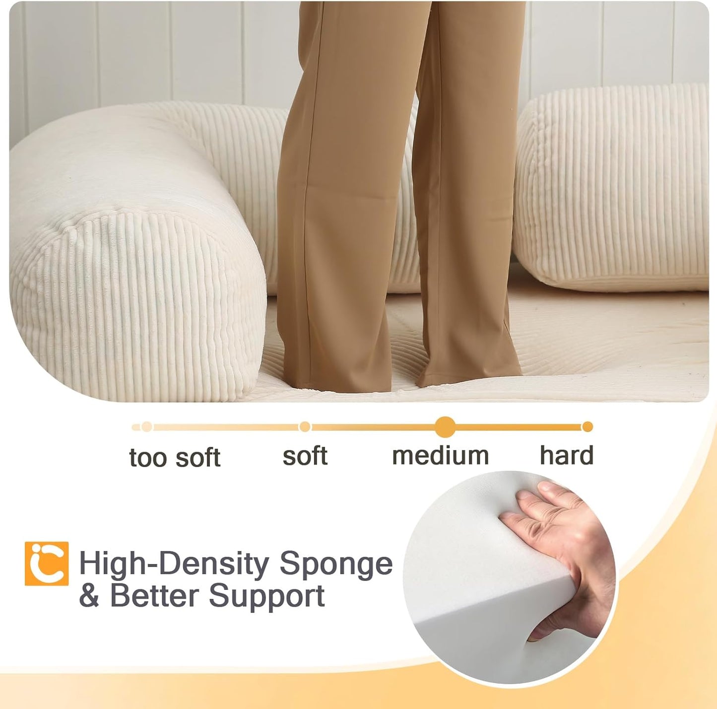 4‑In‑1 Futon Sofa Bed Queen – Floor Foldable Convertible Sofa Couch with L‑Shaped Armrests, Removable Cover, Convertible Guest Bed | Space‑Saving Fold‑Out Mattress Lounge for Living Room, Beige