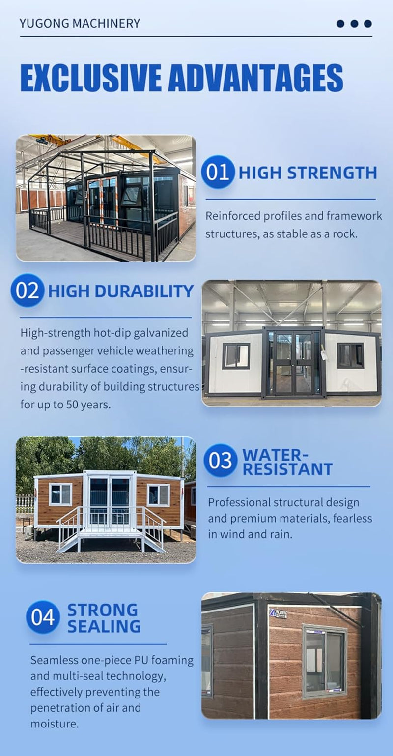 Prefab Tiny Homes for Sale with 2-3 Bedroom Kitchen & Bathroom – Modular Foldable Expandable Container Home, Custom Modern Luxury Villa, Tiny Houses to Live in for Adults, Mobile Living or Rental Use