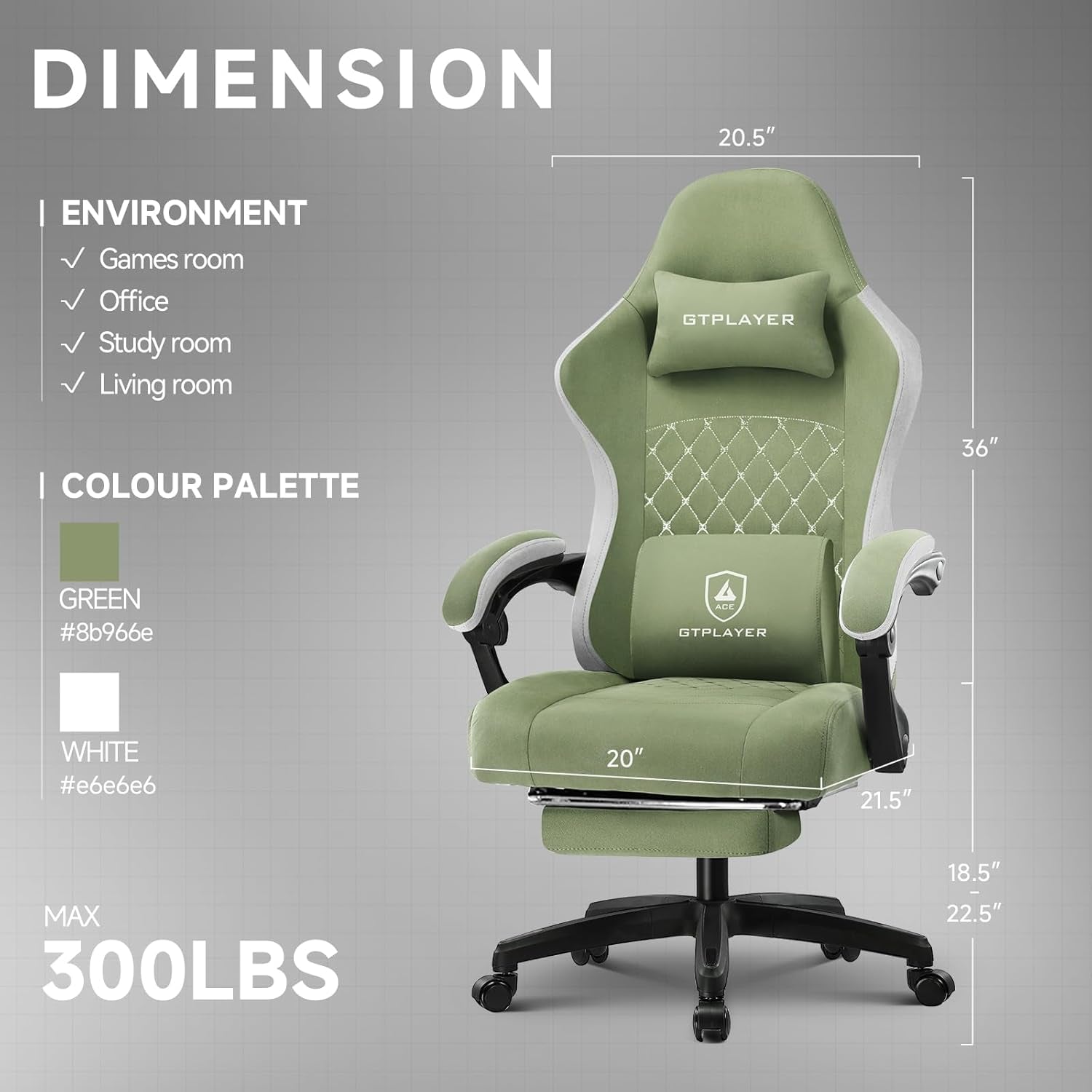 Office Chair, Gaming Computer Desk Fabric Chair with Footrest, High Back Ergonomic Office Chair with Pocket Spring Lumbar Support and Linkage Armrests Adjustable Height Swivel for Home Task