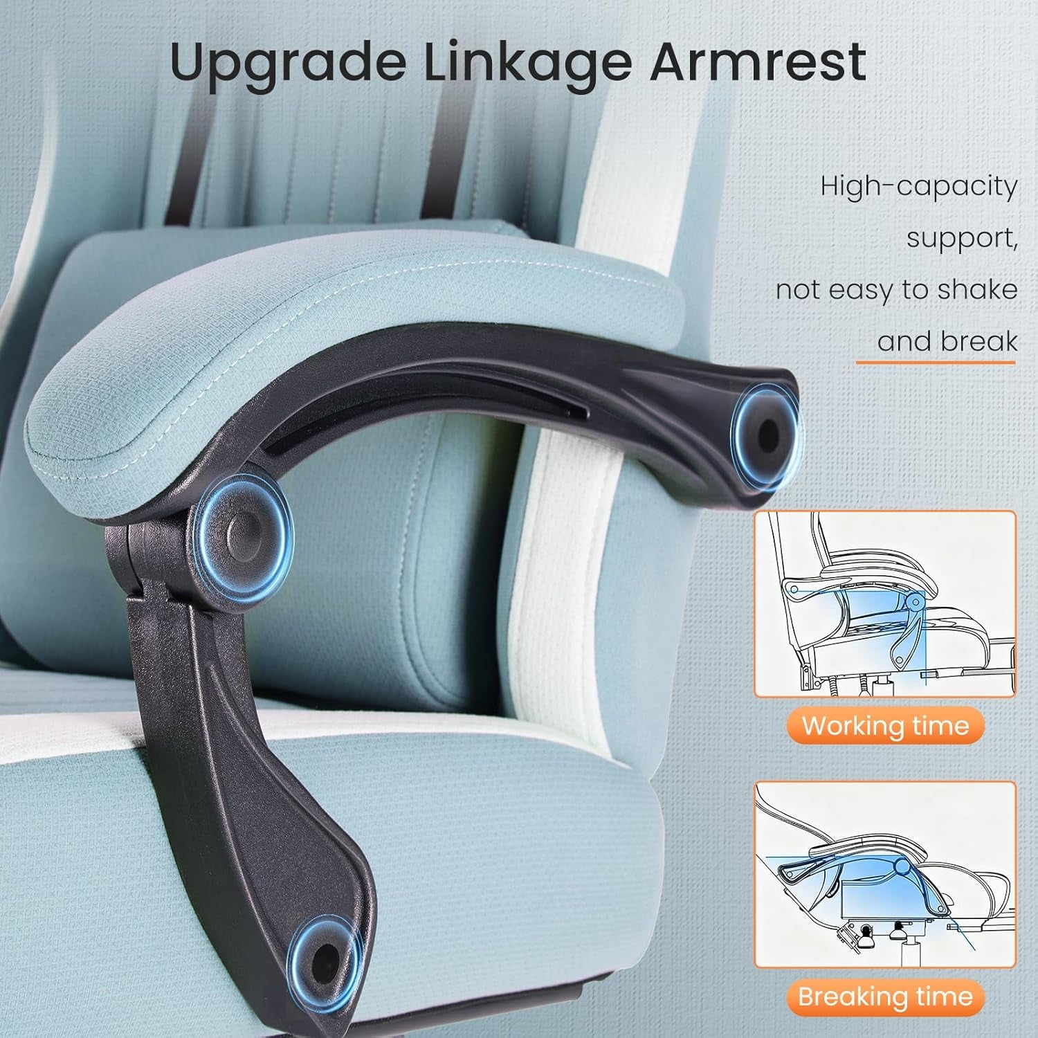 Computer Gaming Chair - High Back Ergonomic Desk Chair with Footrest and Lumbar Support, Height Adjustable Task Chair with Linkage Armrests and Headrest, 360° Swivel Wheels, Blue