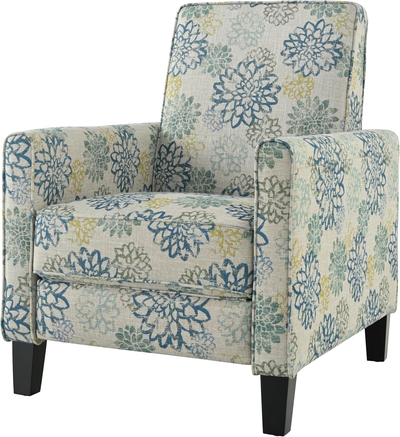 Kenley Modern Fabric Upholstered Push Back Recliner Chair, Wooden Gliding Home Theater Seating, Comfy Reading Chair, Deep Seating Single Sofa Accent Chair, Mixed Blue