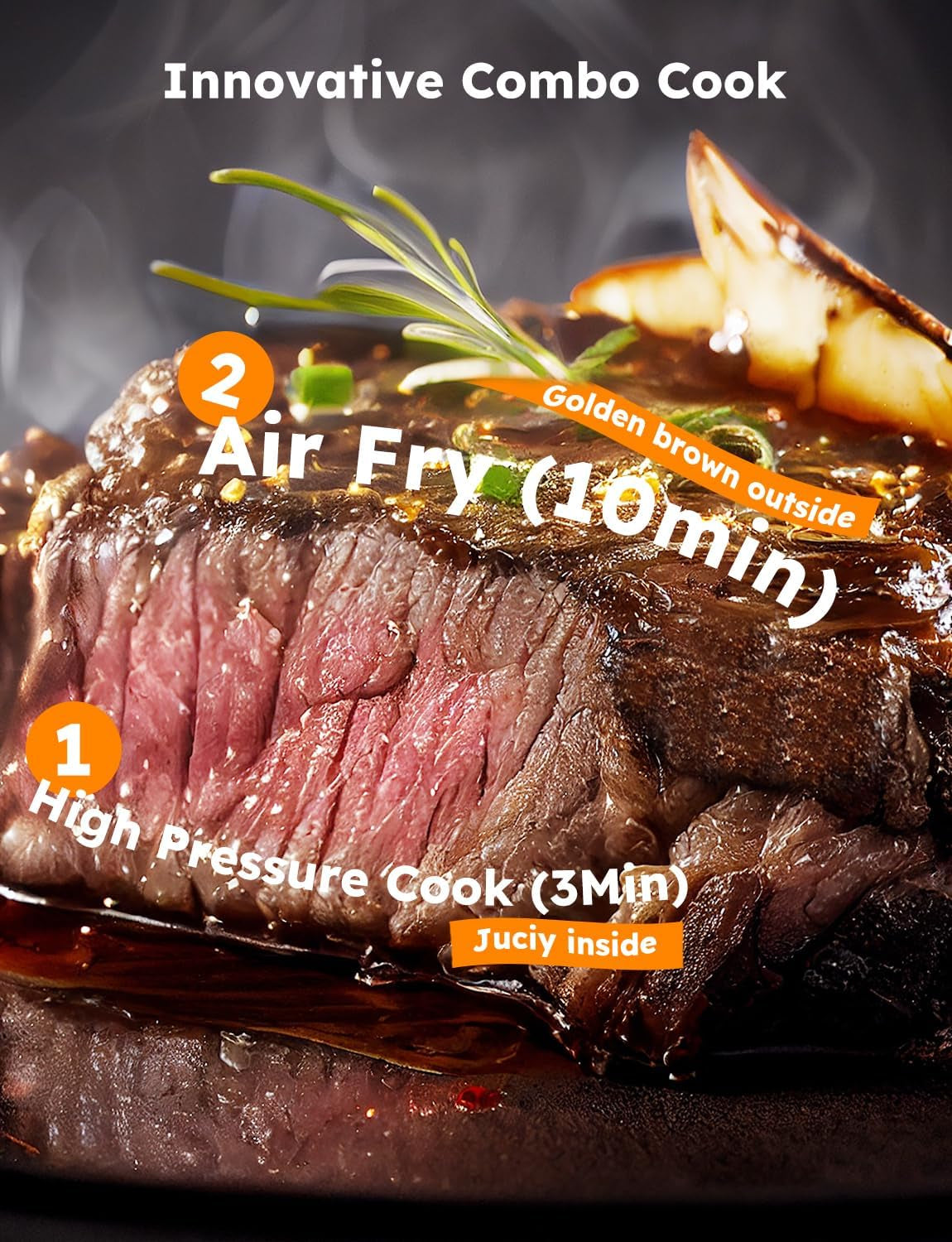 Duet Air Fryer, Electric Pressure Cooker & Grill Combo, 540 in 1 Multicooker with 3 Removable Lids, Slow Cook, Sautés, Dehydrator, 18/10 SS Pot, Sure-Lock Safety Tech & 13 Deluxe Accessories