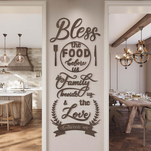Wood Farmhouse Kitchen Wall Decor Decorations Dining Room Wall Decor Kitchen Signs Quotes Bless the Food Modern Farmhouse Style 129