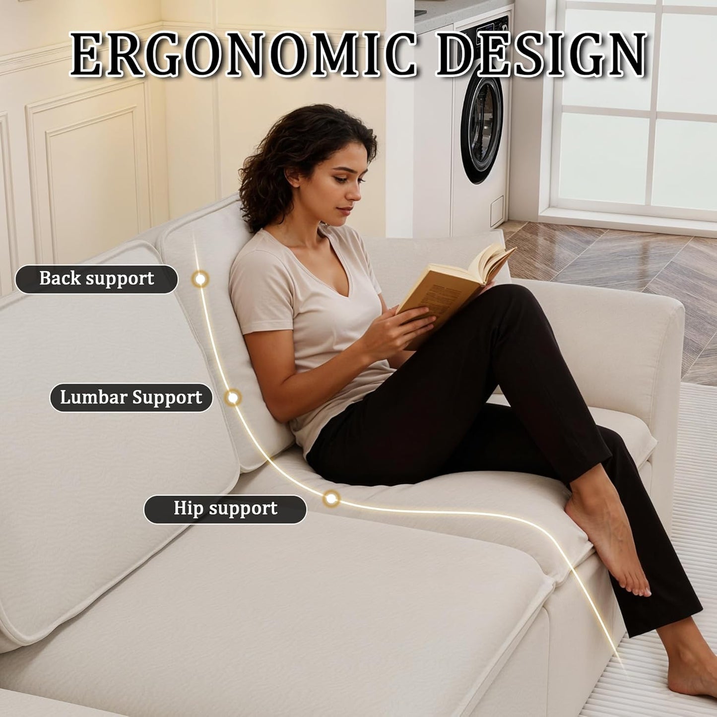 109.4" Cloud Couch with L-Shape Chaise, Boneless Sectional Couch for Living Room and Bedroom, Modern Modular Sofa with Deep Seat, No Assembly Required (Ivory White)