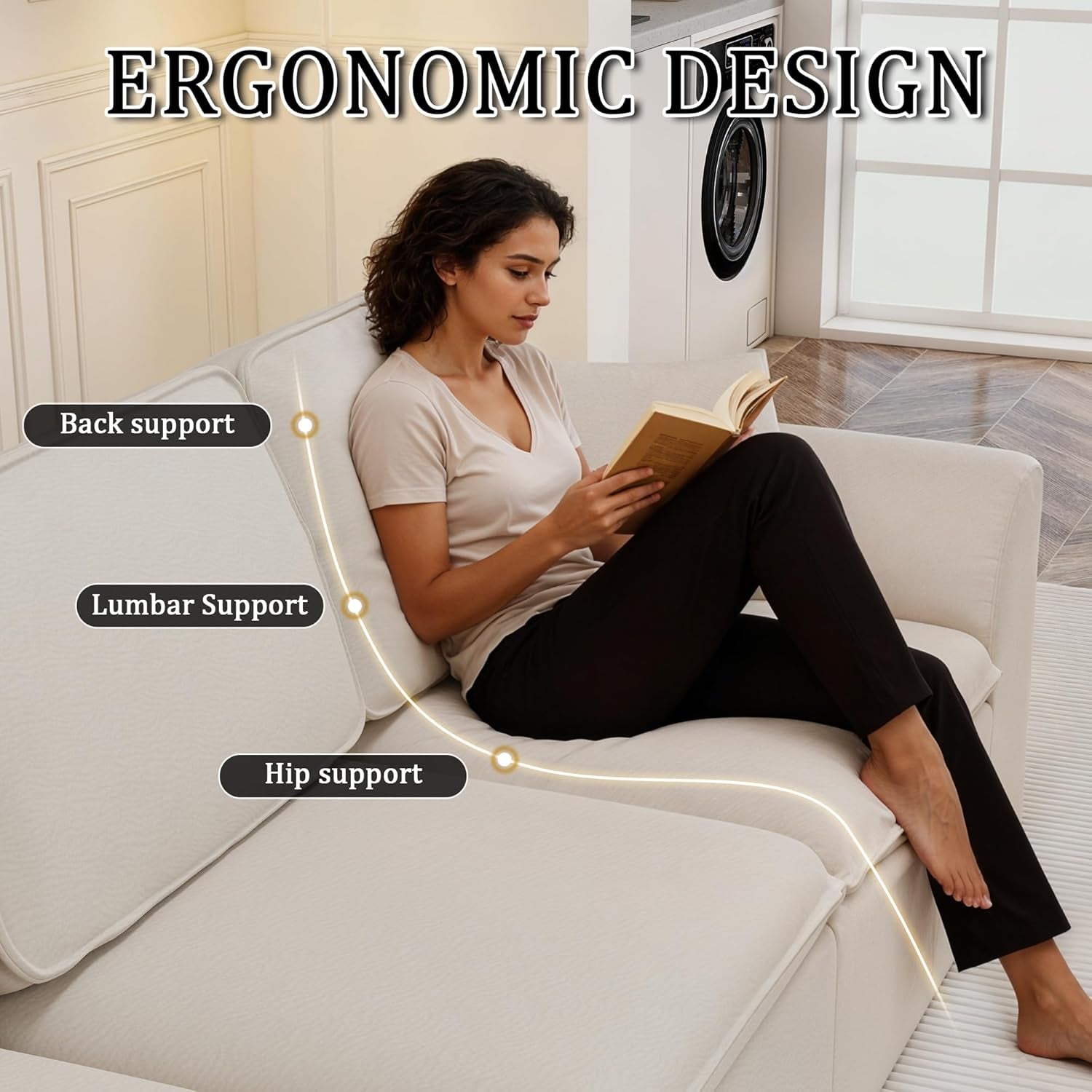 109.4" Cloud Couch with L-Shape Chaise, Boneless Sectional Couch for Living Room and Bedroom, Modern Modular Sofa with Deep Seat, No Assembly Required (Ivory White)