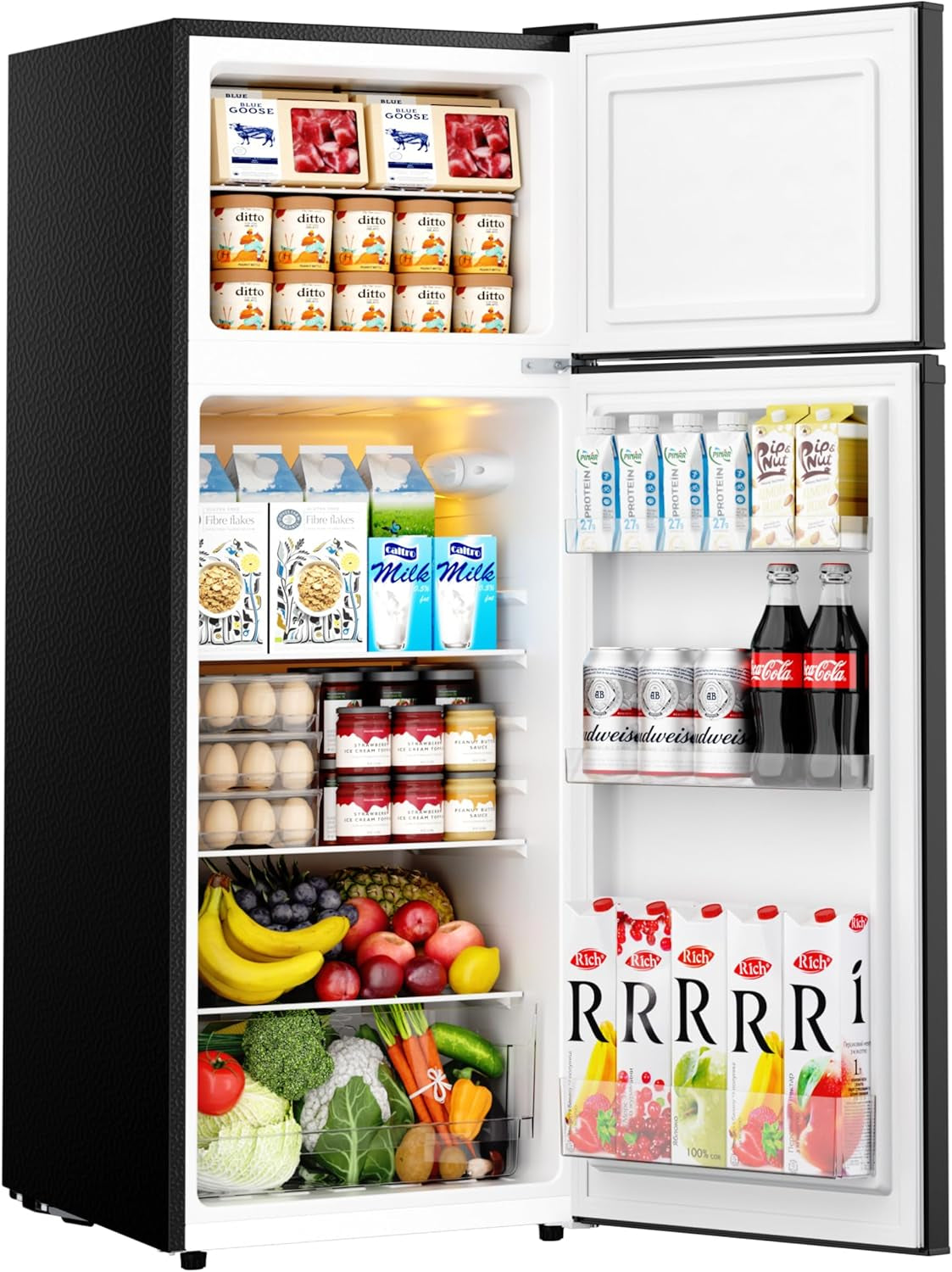 7.4 Cu.Ft. Refrigerator with Freezer, 2 Door Fridge, Large Capacity,Adjustable Thermostat, Refrigerator for Kitchen/Dorm/Apartment/Garage - Food Storage or Cooling Drinks, Black