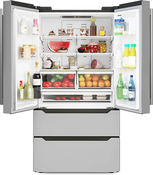 Counter Depth French Door Refrigerator with Ice Maker, 4 Door Stainless-Steel Fridge - 22.5 Cu.Ft