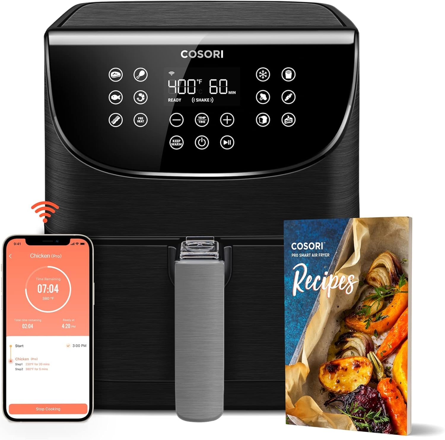 Air Fryer 5.8QT Pro Gen Smart 11-In-1 Toaster Oven , 100 Recipes Cookbook, 200+ Online Recipes , APP and Touch Screen Control, Works with Alexa & Google Assistant, Dishwasher-Safe Square Basket