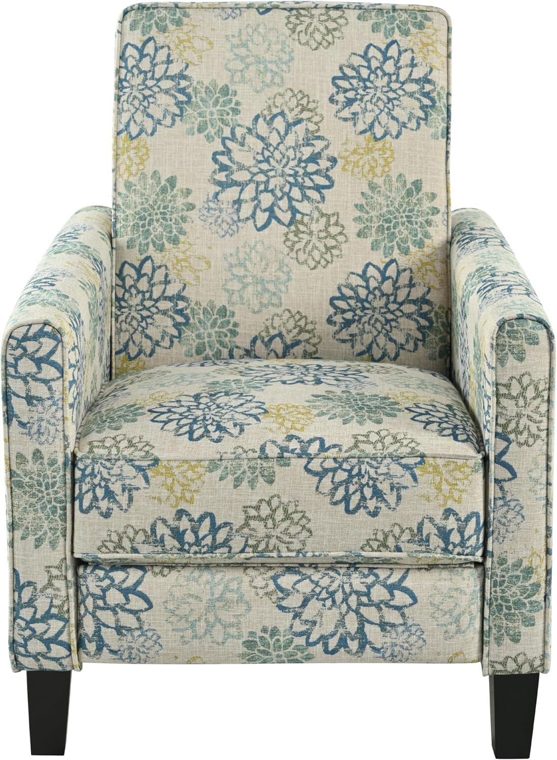 Kenley Modern Fabric Upholstered Push Back Recliner Chair, Wooden Gliding Home Theater Seating, Comfy Reading Chair, Deep Seating Single Sofa Accent Chair, Mixed Blue