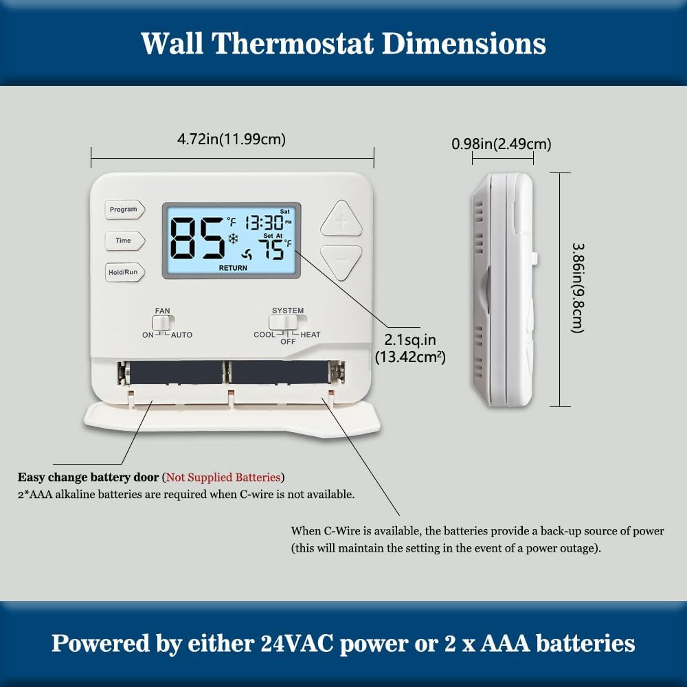 Programmable Thermostat for Home,Conventional Single-Stage Systems,5-1-1 Day Programmable Digital Energy-Saving Thermostat,Up to 1 Heat/1 Cool Compatible with Gas System，White Backlight