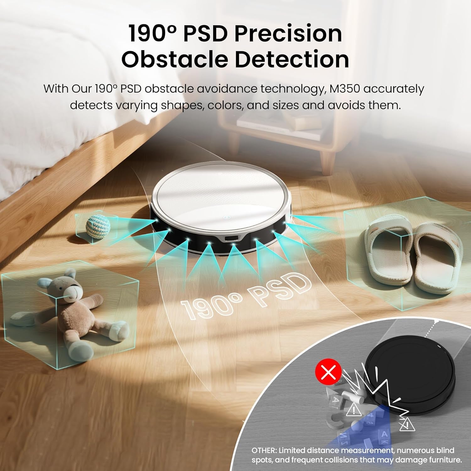 M350 Robot Vacuum and Mop Combo, 40-Day Self-Emptying, 190° PSD Obstacle Avoidance,6000Pa Suction，Quiet,Smart Navigation,Self-Charging, for Hard Floor, Carpet, Pet Hair,150 Min Runtime.White