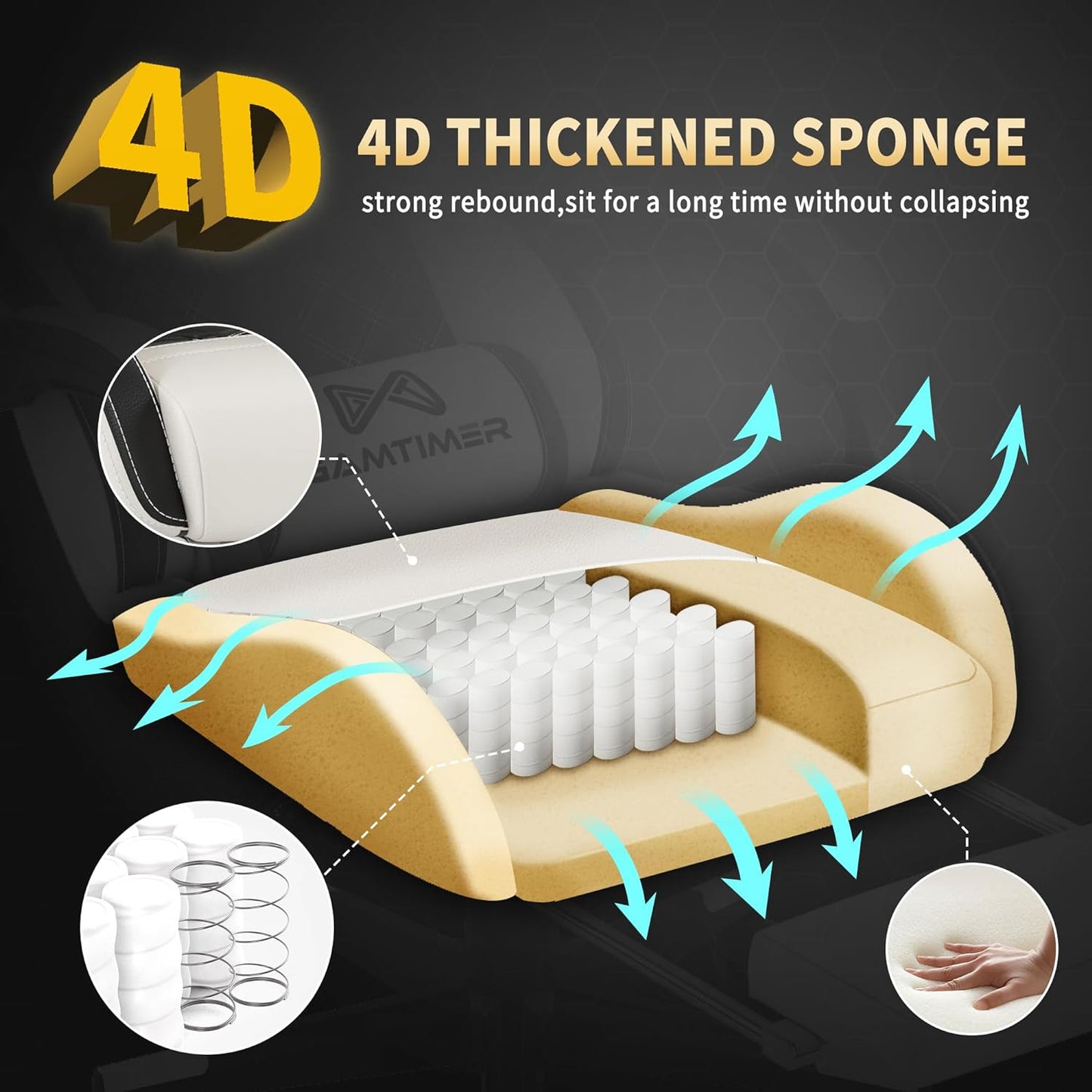 Gaming Chair, 400 Lbs Adult Chair, High Back Computer Chair with Footrest and Linked Armrests, Office Video Game Chair with Lumbar Support (White)