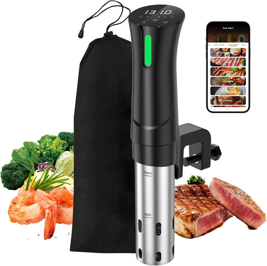 5G WIFI Sous Vide Machine|1100 Watts Sous Vide-Precision Cooker with Bag, Recipes| Thermal Immersion Circulator, Fast Heating with Accurate Temperature and Timer, LED Touch Screen/App Control,Black