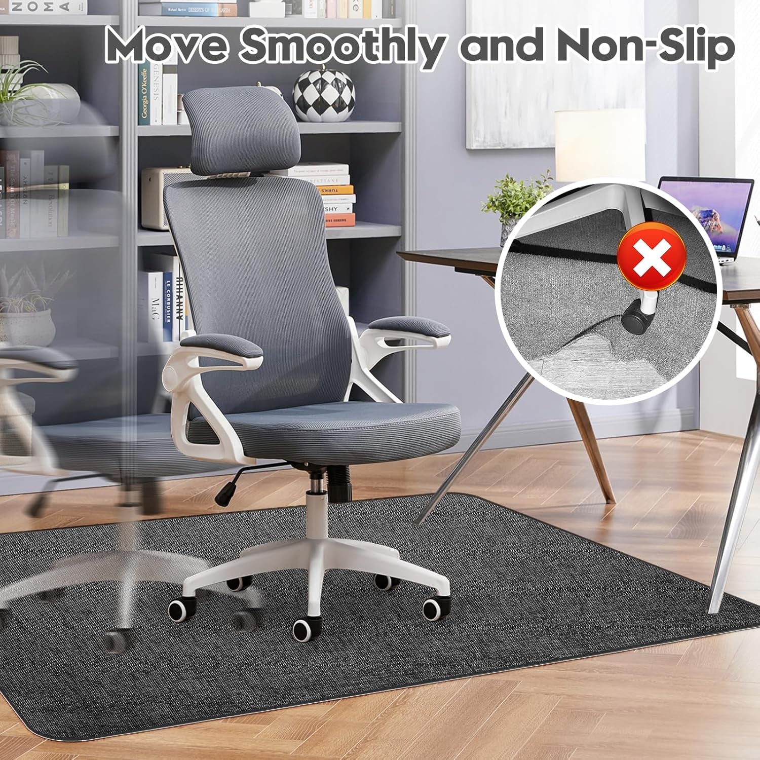 Office Chair Mat for Hardwood & Tile Floor, 36" X 48" Heavy Duty Computer Gaming Chair Mat for Rolling Chairs Non-Curve, Anti-Slip, Floor Protector for Home Office (Black)