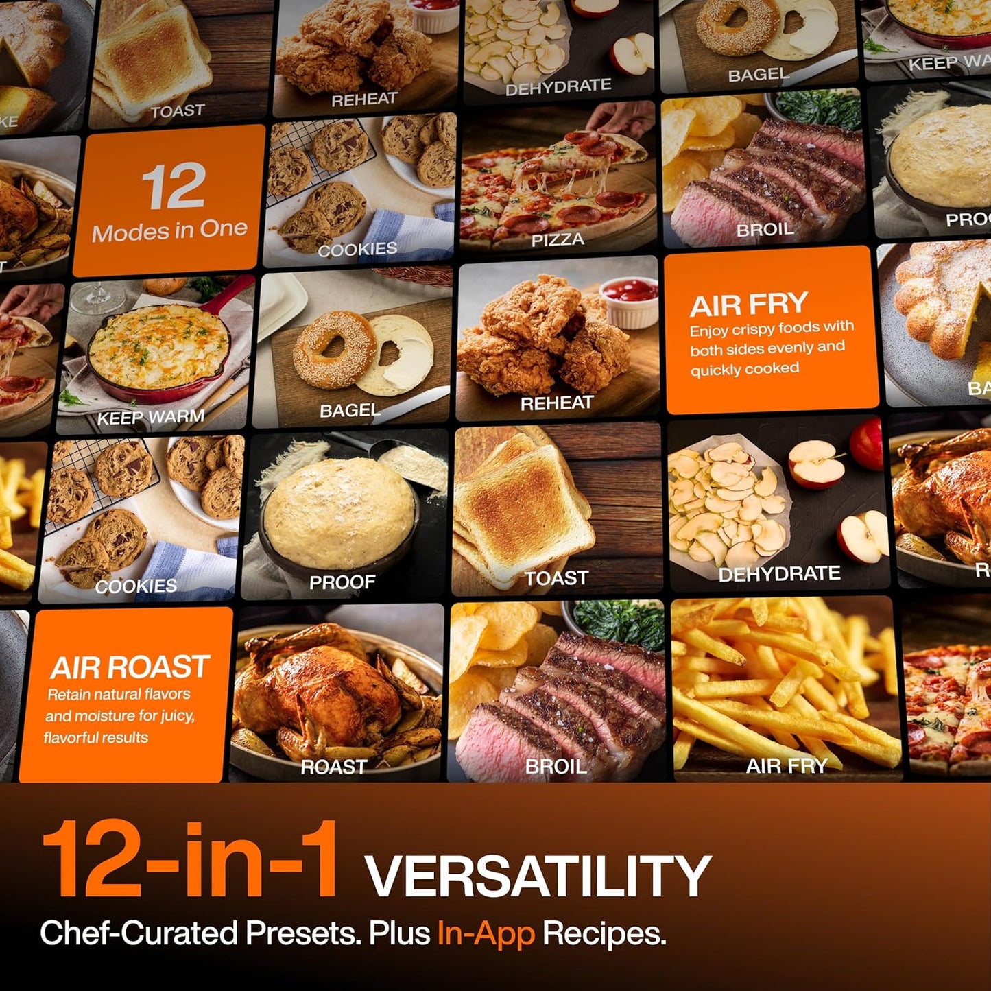 Sync Oven with Smart Wireless Meat Thermometer Probe, 12‑In‑1 Countertop Air Fryer Toaster Oven Combo, 360° Turbo Convection, Dehydrator, Recipes & 5 Accessories, Large 27QT, Stainless Steel