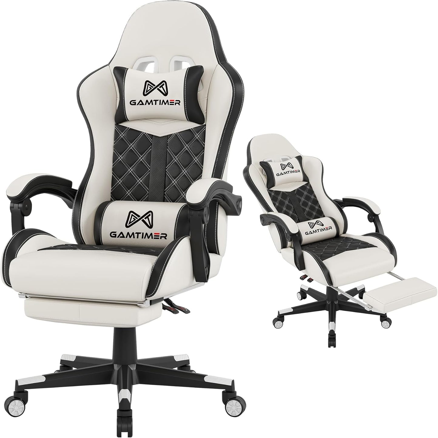 Gaming Chair, 400 Lbs Adult Chair, High Back Computer Chair with Footrest and Linked Armrests, Office Video Game Chair with Lumbar Support (White)