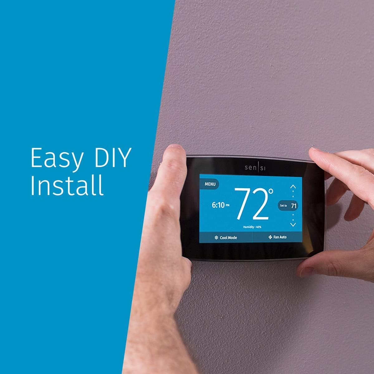 Sensi Touch Wi-Fi Smart Thermostat with Touchscreen Color Display, Works with Alexa, Energy Star Certified, C-Wire Required, ST75 Black 5.625" X 3.4" X 1.17"