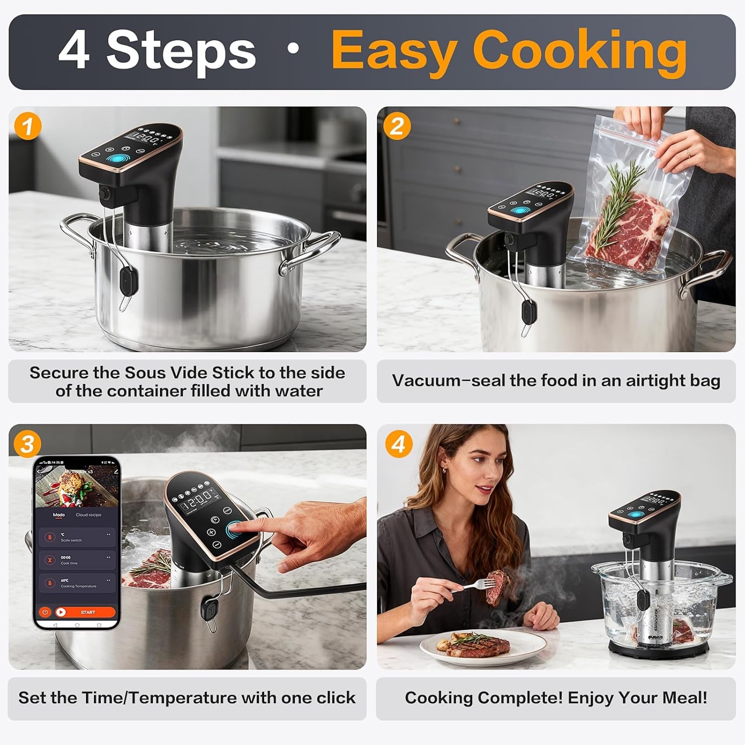 1300W Sous Vide Precision Cooker Machines(2.4G WIFI), IPX7 Full Waterproof Immersion Circulator, New Quiet Brushless Motor, 6 One-Touch Presets, Effortless Gourmet Meals