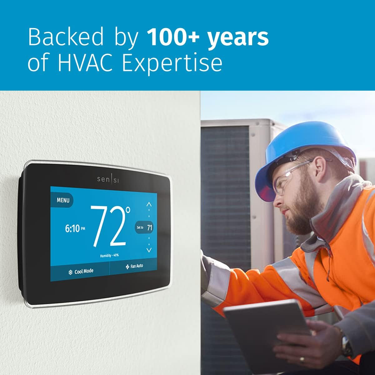 Sensi Touch Wi-Fi Smart Thermostat with Touchscreen Color Display, Works with Alexa, Energy Star Certified, C-Wire Required, ST75 Black 5.625" X 3.4" X 1.17"