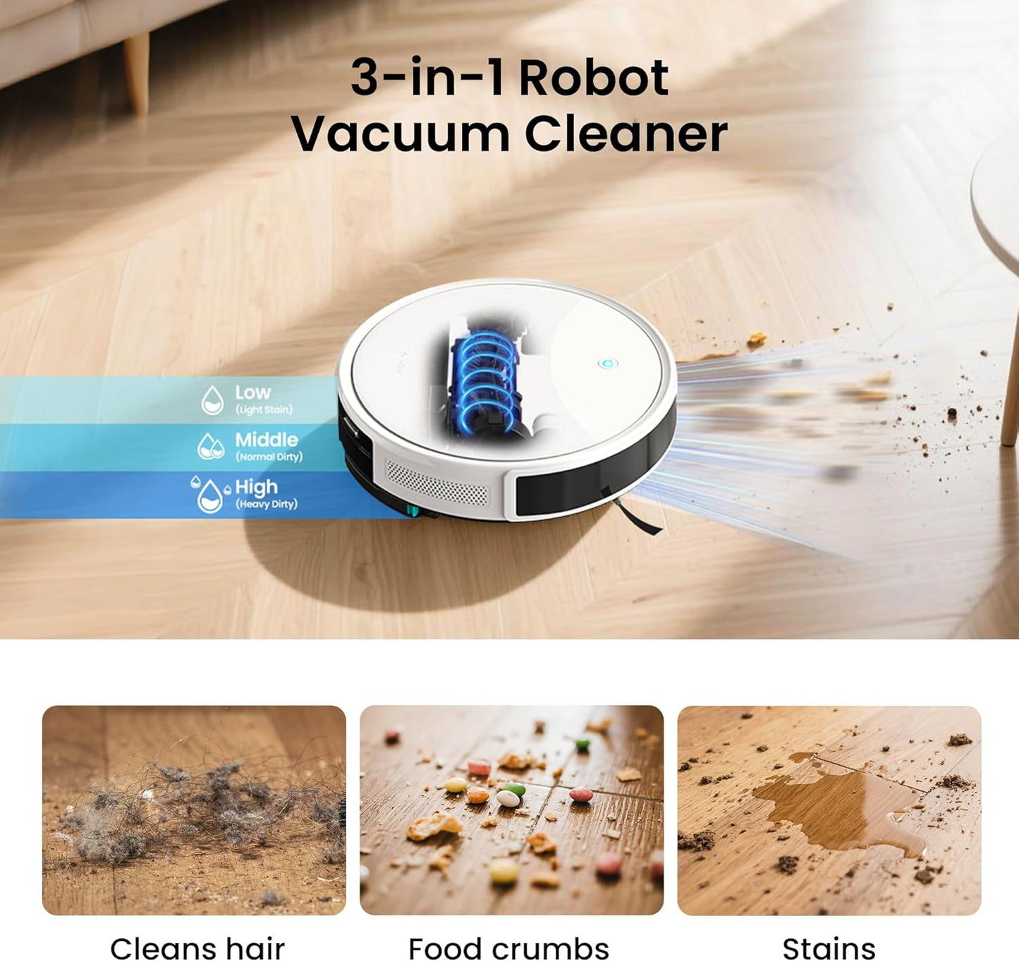 M350 Robot Vacuum and Mop Combo, 40-Day Self-Emptying, 190° PSD Obstacle Avoidance,6000Pa Suction，Quiet,Smart Navigation,Self-Charging, for Hard Floor, Carpet, Pet Hair,150 Min Runtime.White