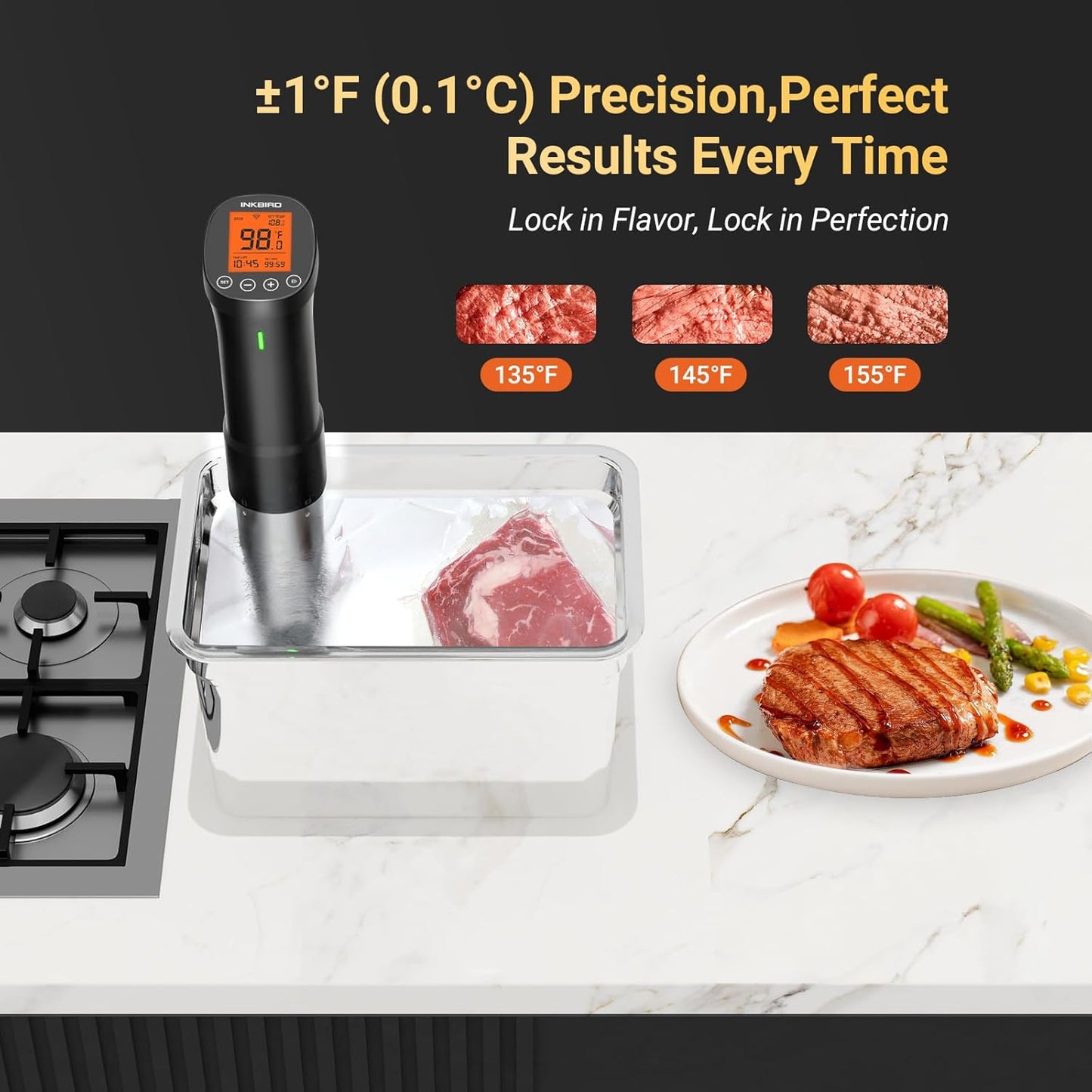 2.4G WIFI Sous Vide Cooker  Sous Vide Machine with APP Control, 1000 Watts Immersion Circulator with APP Recipes Timer Alarm Mobile Notification, 3D Water Fast Heating Ultra-Quiet