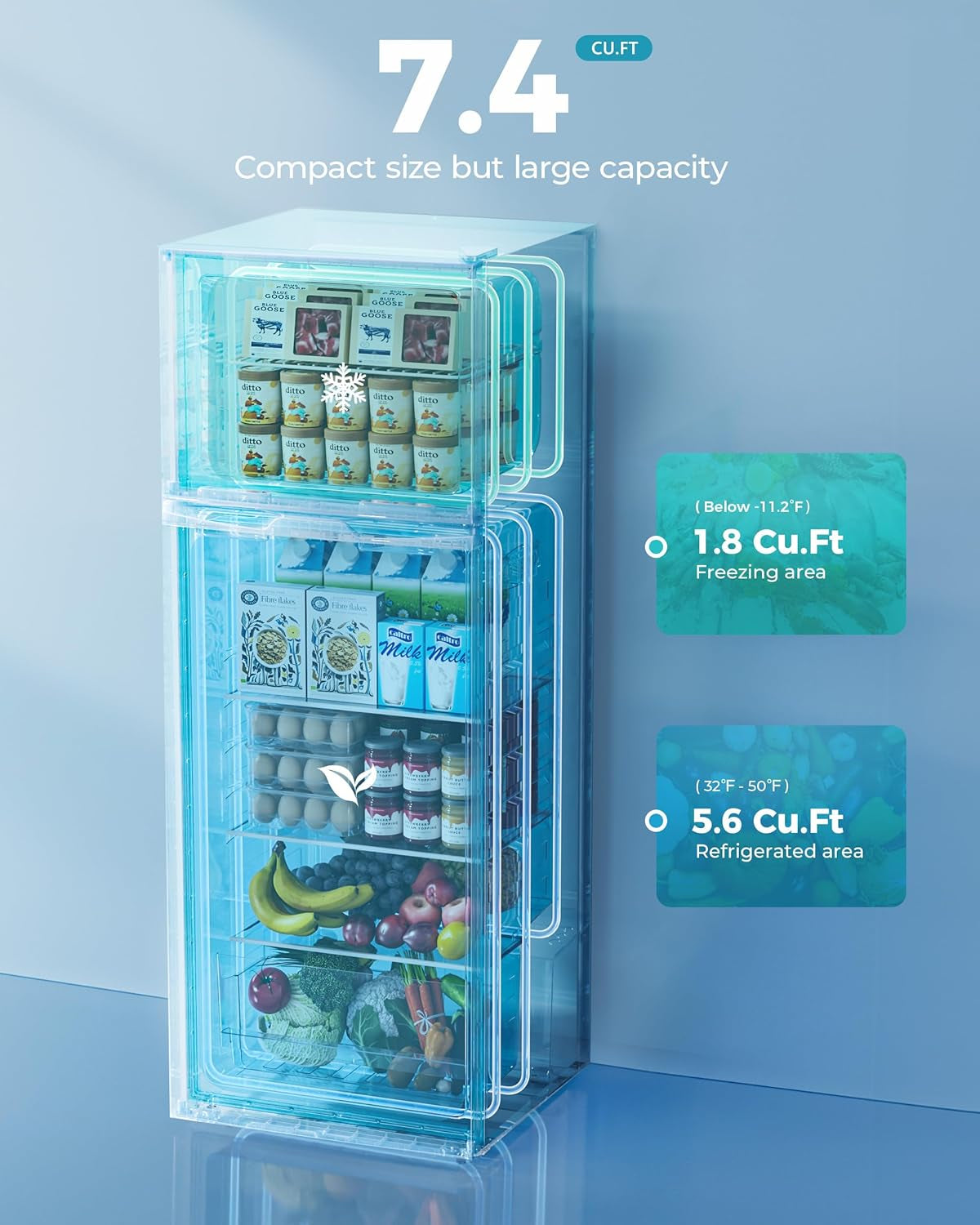 7.4 Cu.Ft. Refrigerator with Freezer, 2 Door Fridge, Adjustable Thermostat，Large Capacity, Refrigerator for Kitchen/Dorm/Office/Apartment - Food Storage or Cooling Drinks, Black