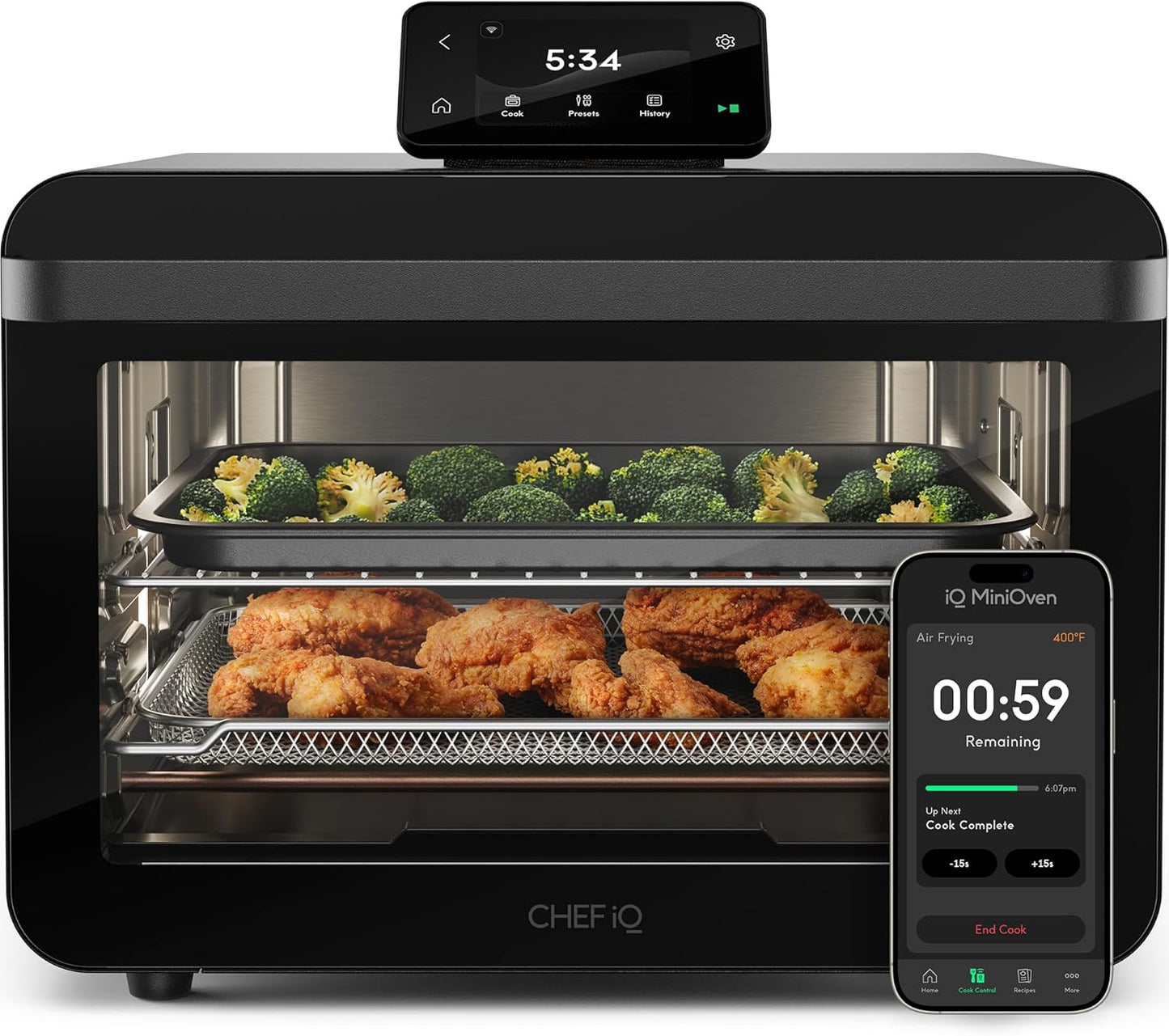 Minioven Smart Toaster Oven Air Fryer Combo, 11-In-1 Countertop Convection Oven, Bake, Broil, Air Fry, Broil, Dehydrate, 1750W, 25 Qt Capacity, Fast Cooking with Touchscreen Controls – Black